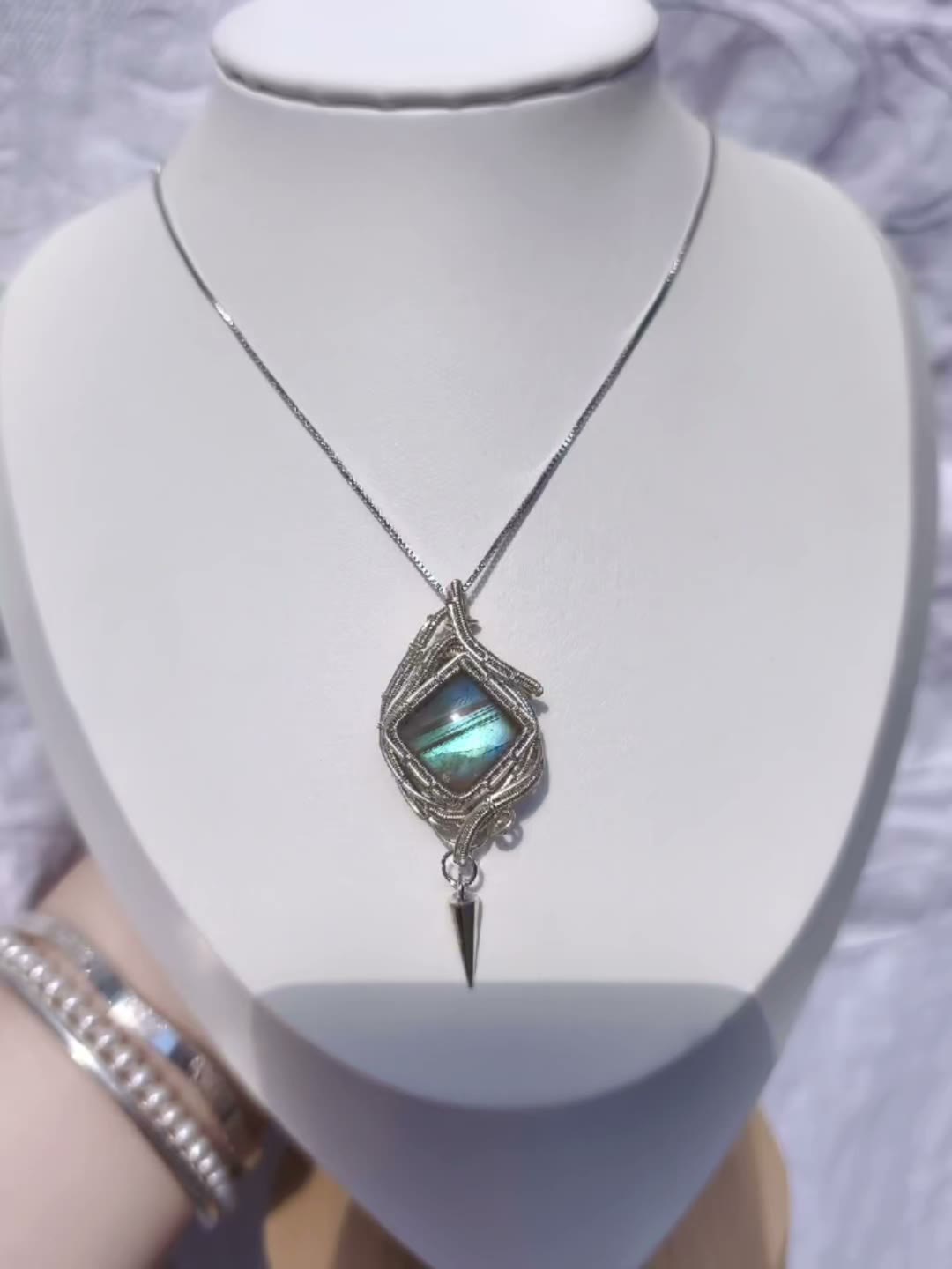 Blue Labradorite Wire Wrapped Necklace