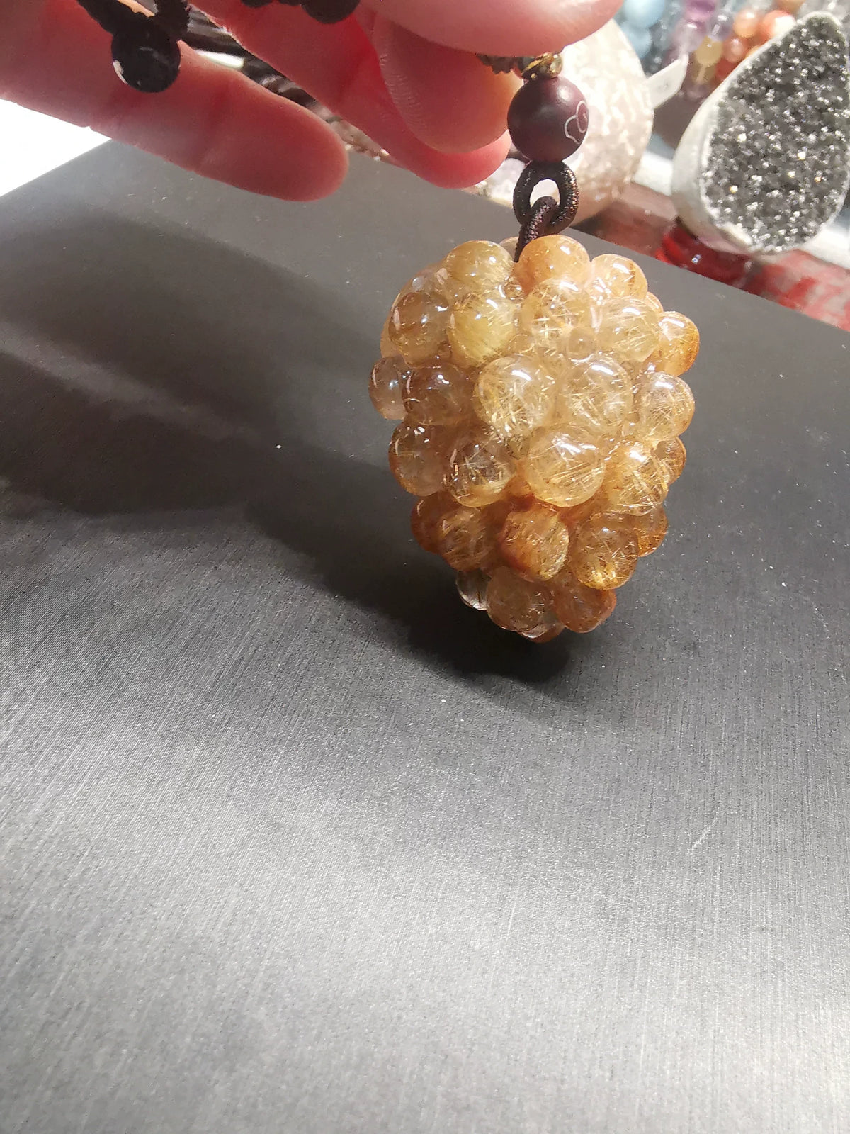 Rutilated Quartz Grape Pendant Necklace