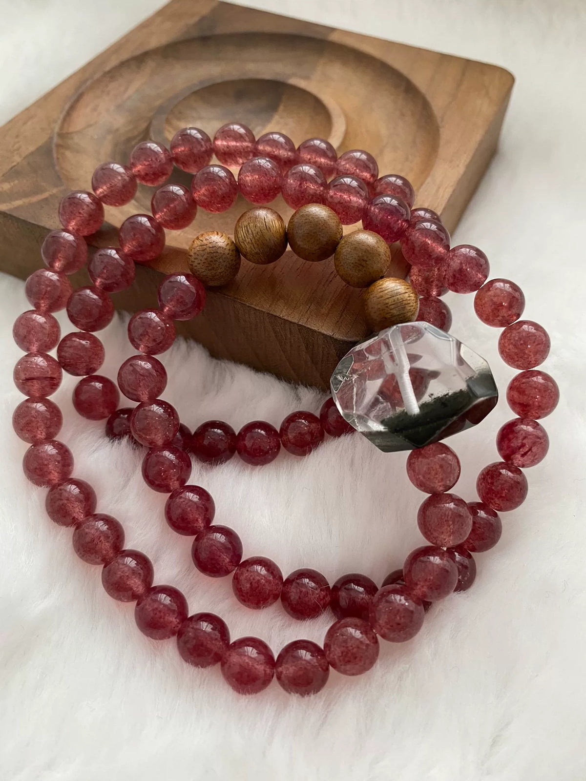 Strawberry Crystal Kalimantan Wood Beaded Bracelet
