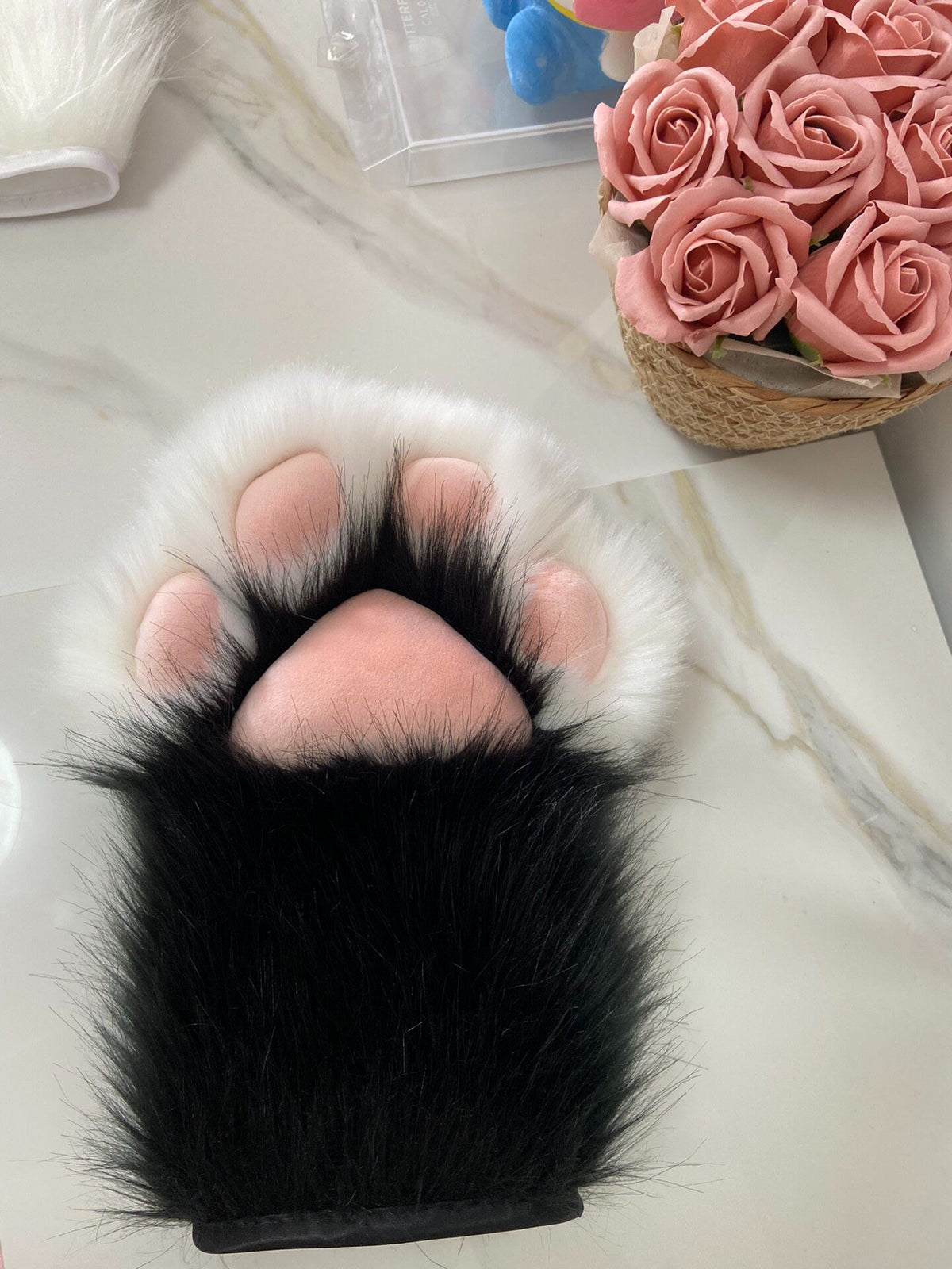 Fingerless Plush Paw Gloves with Pink Pads