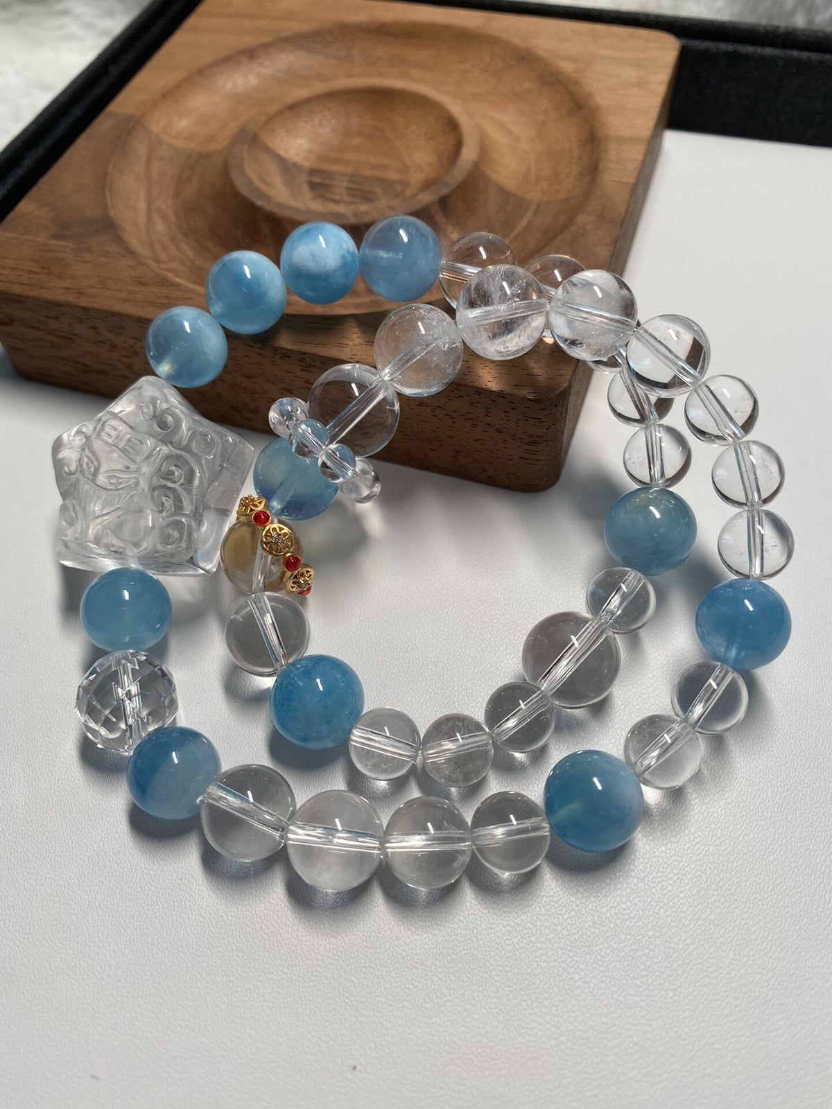 Aquamarine White Crystal Double Loop Bracelet