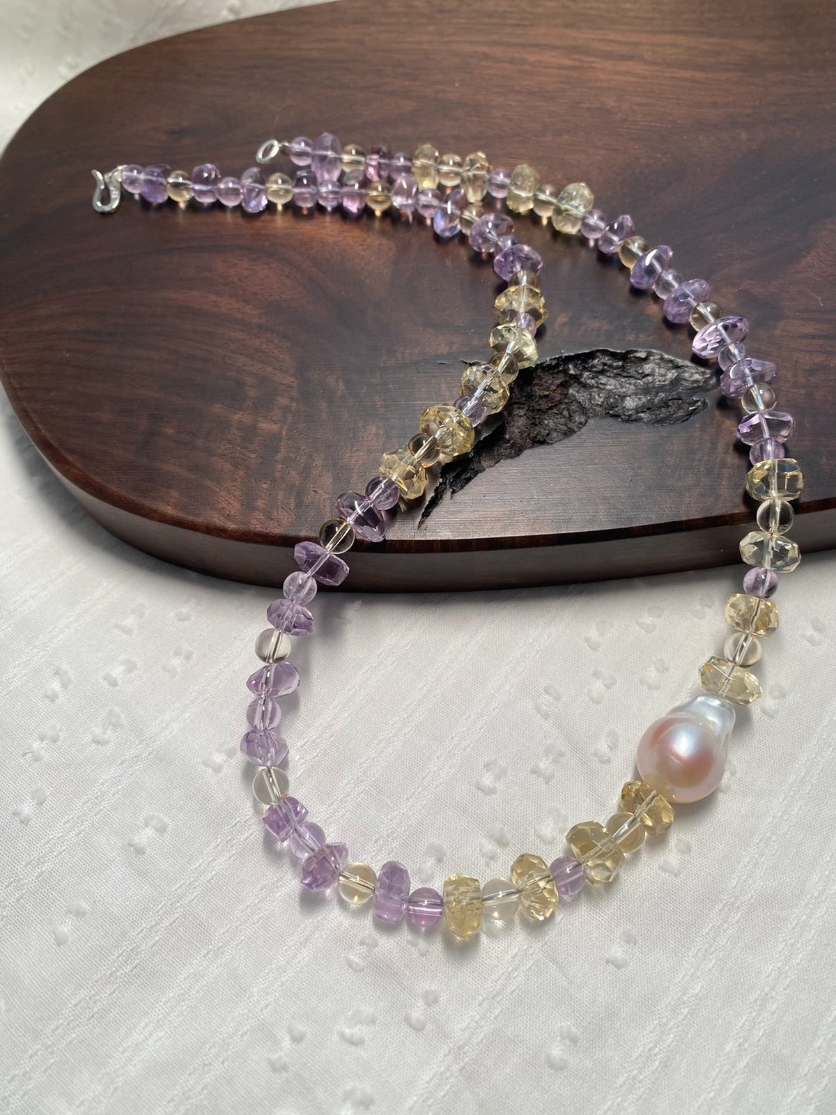 Amethyst Citrine Faceted Bead Necklace