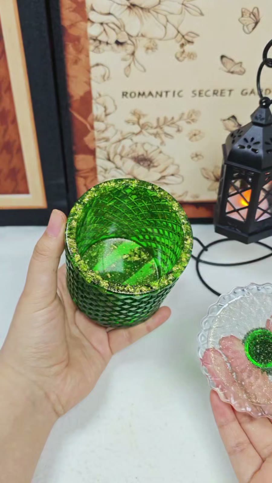 Emerald Green Resin Lidded Storage Jar