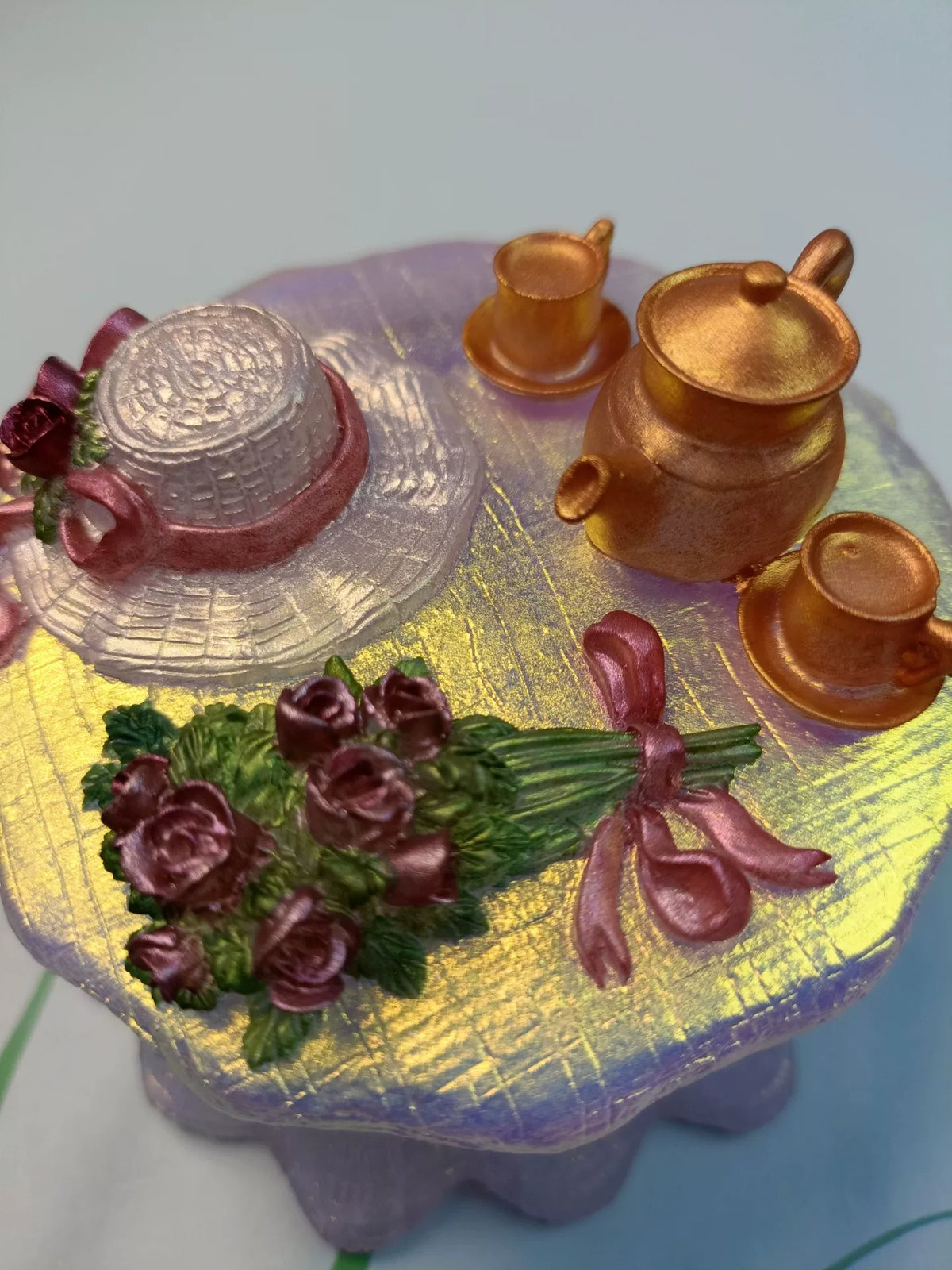 Translucent Lilac Resin Flower Tea Storage Box