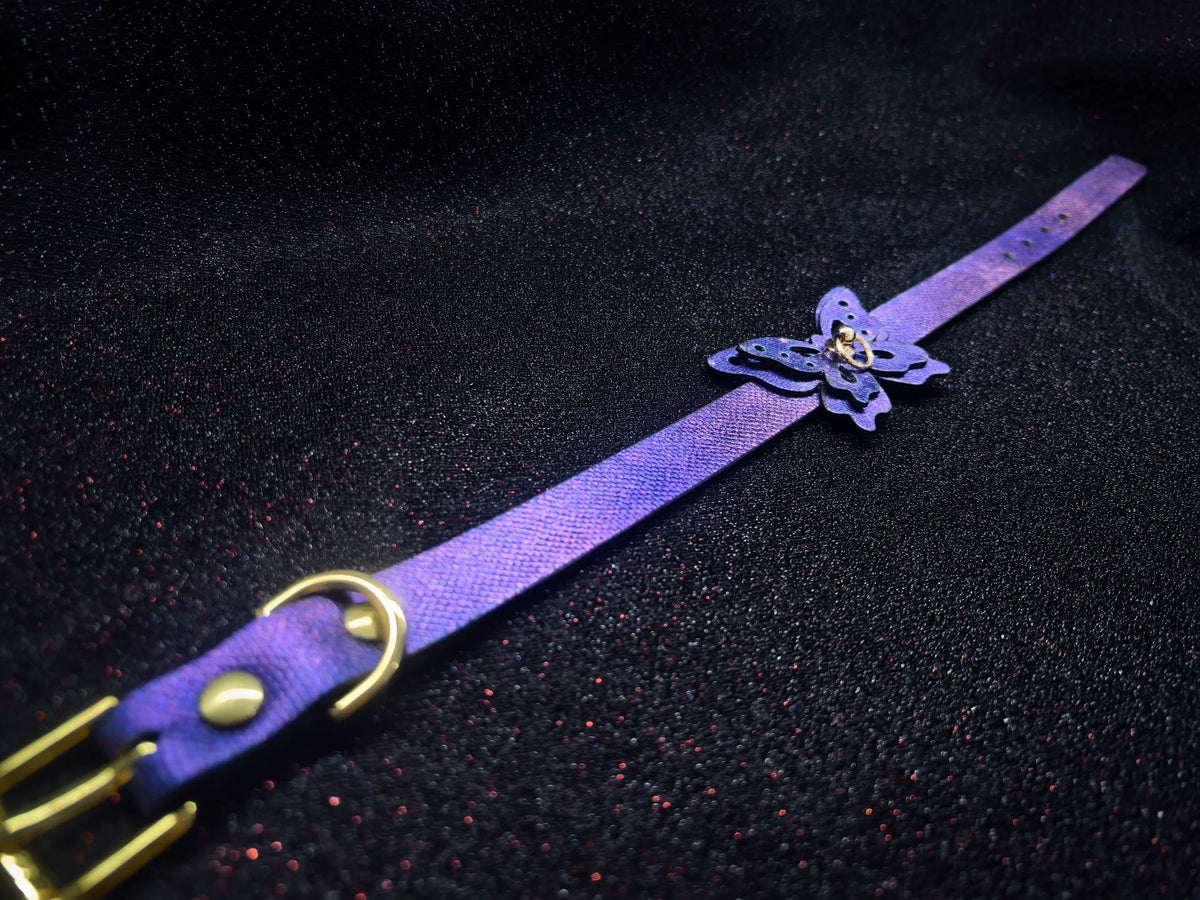 Collar para Mascotas Mariposa Iridiscente Hebilla Dorada