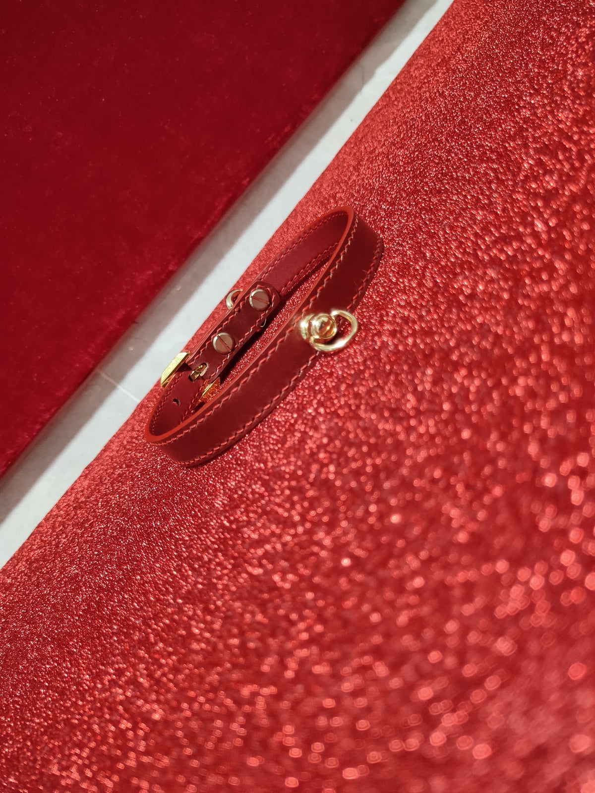 Wine Red Handmade Leather Collar Gold Hardware