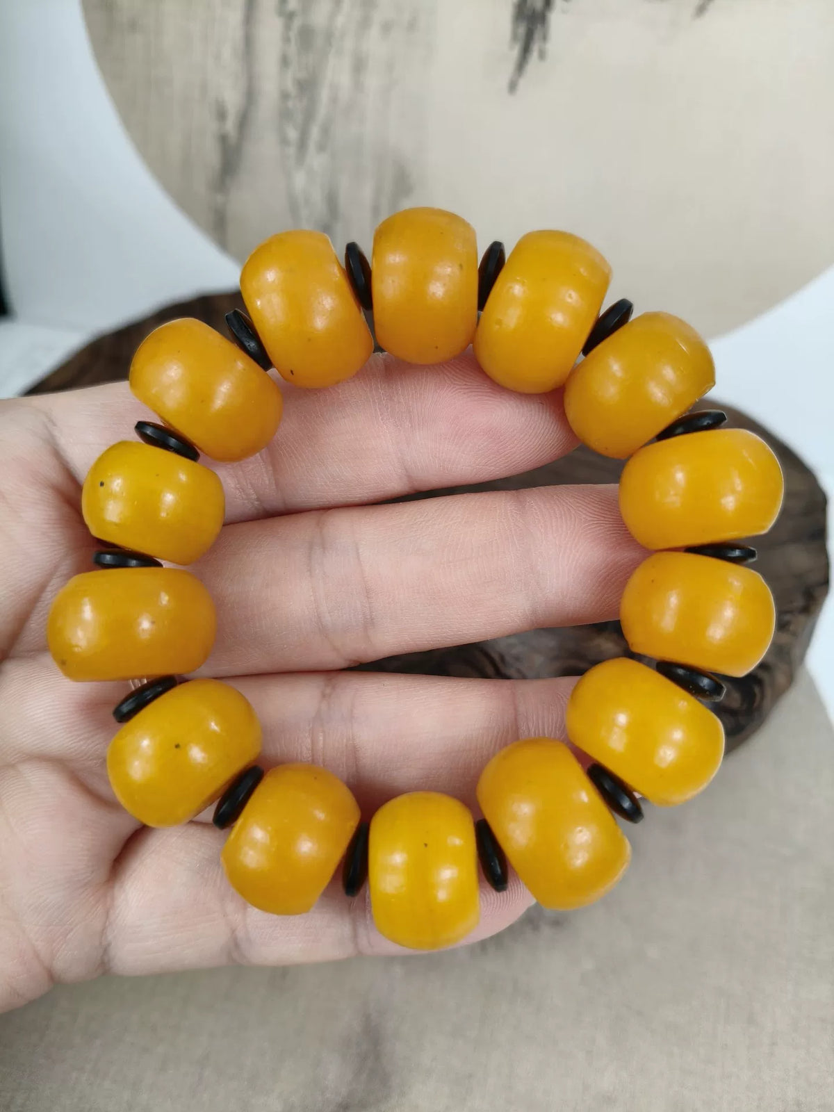 Chicken Oil Yellow Old Glass Bead Bracelet