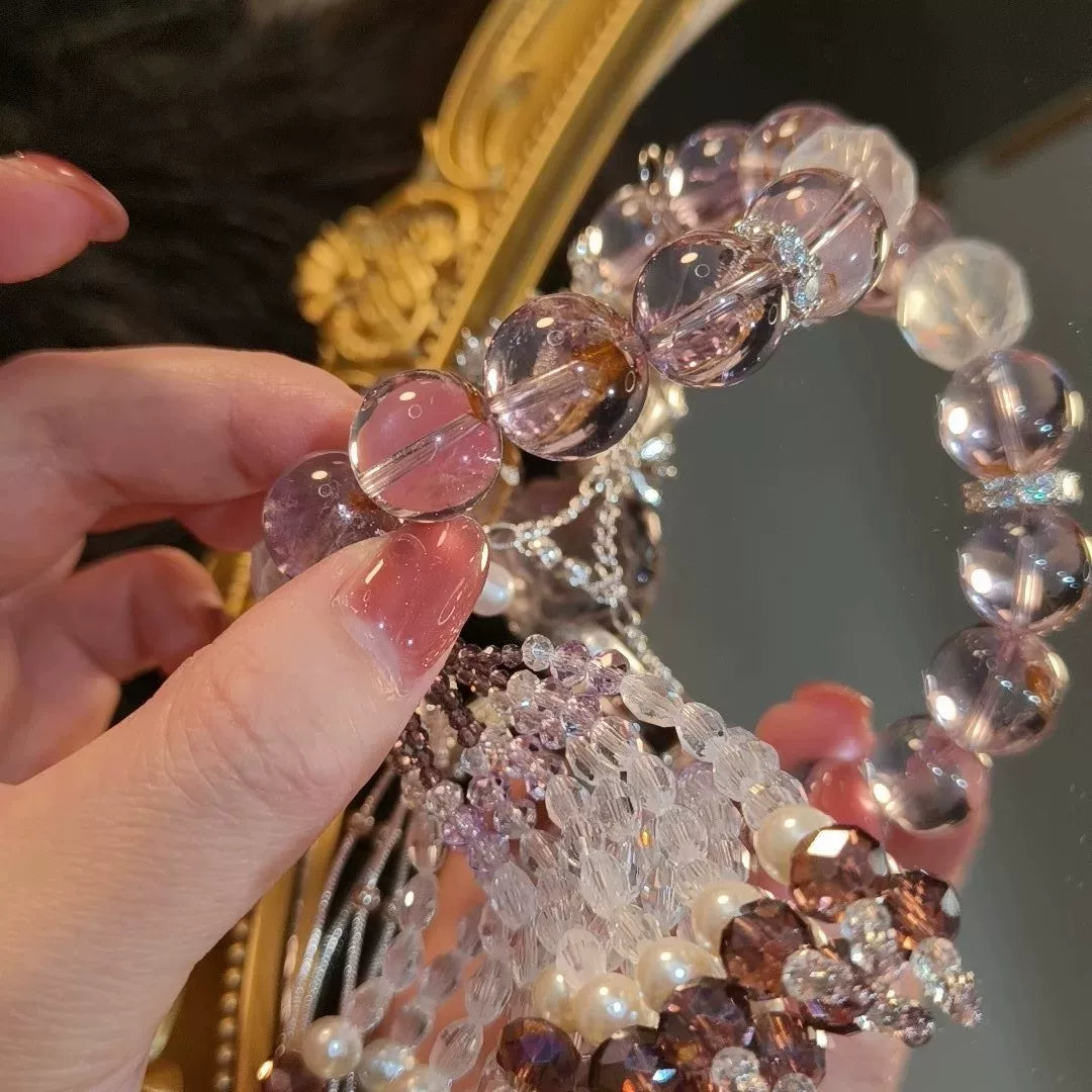 Bracelet perlé à breloque de renard en cristal de Bolivie sculptée