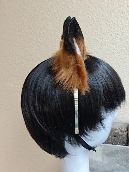 Handmade Red Fox Ears Headband with Tri-Color Fur and White Inner Patch