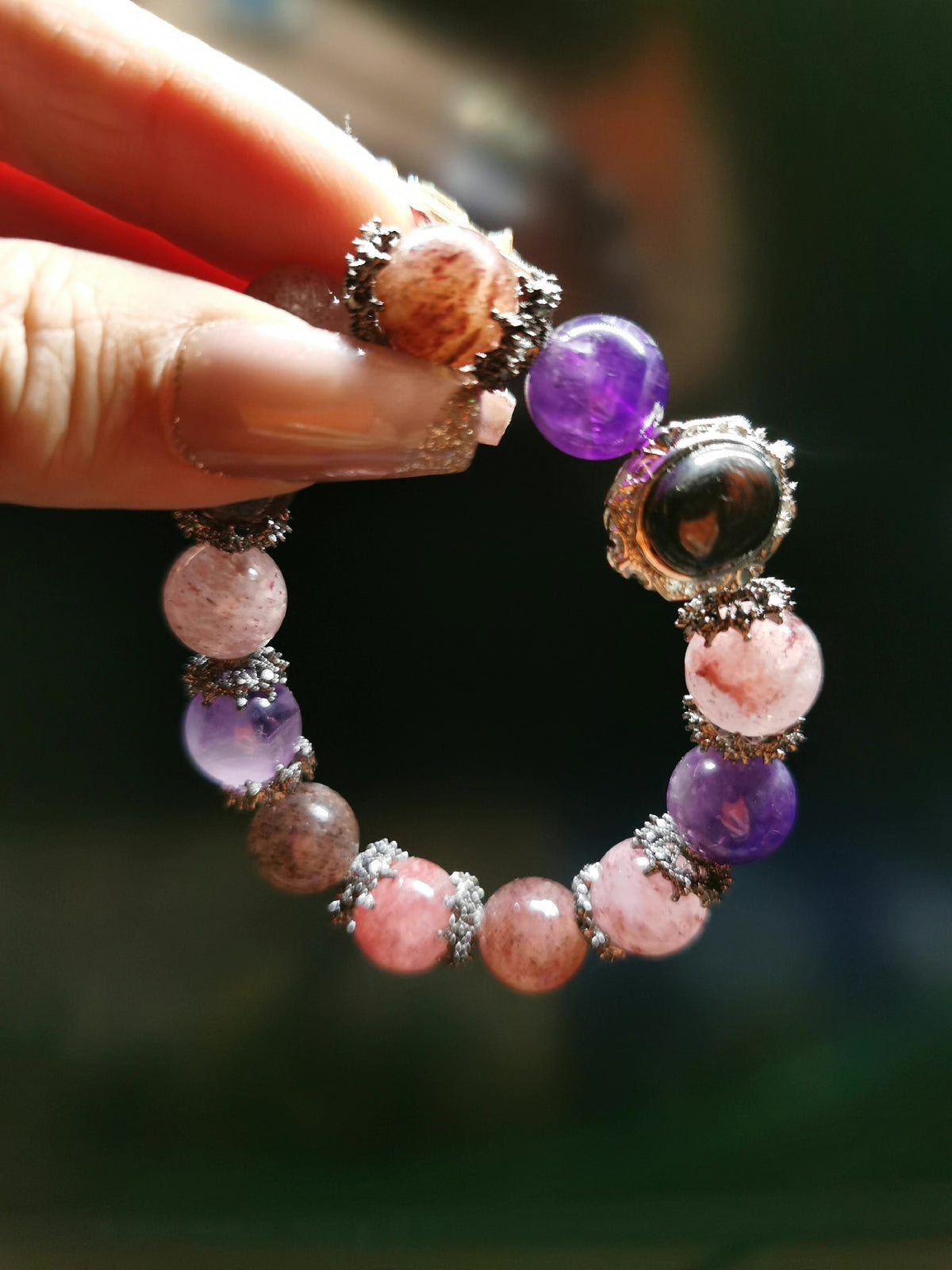 Bracelet de perles en cristal naturel cassis noir