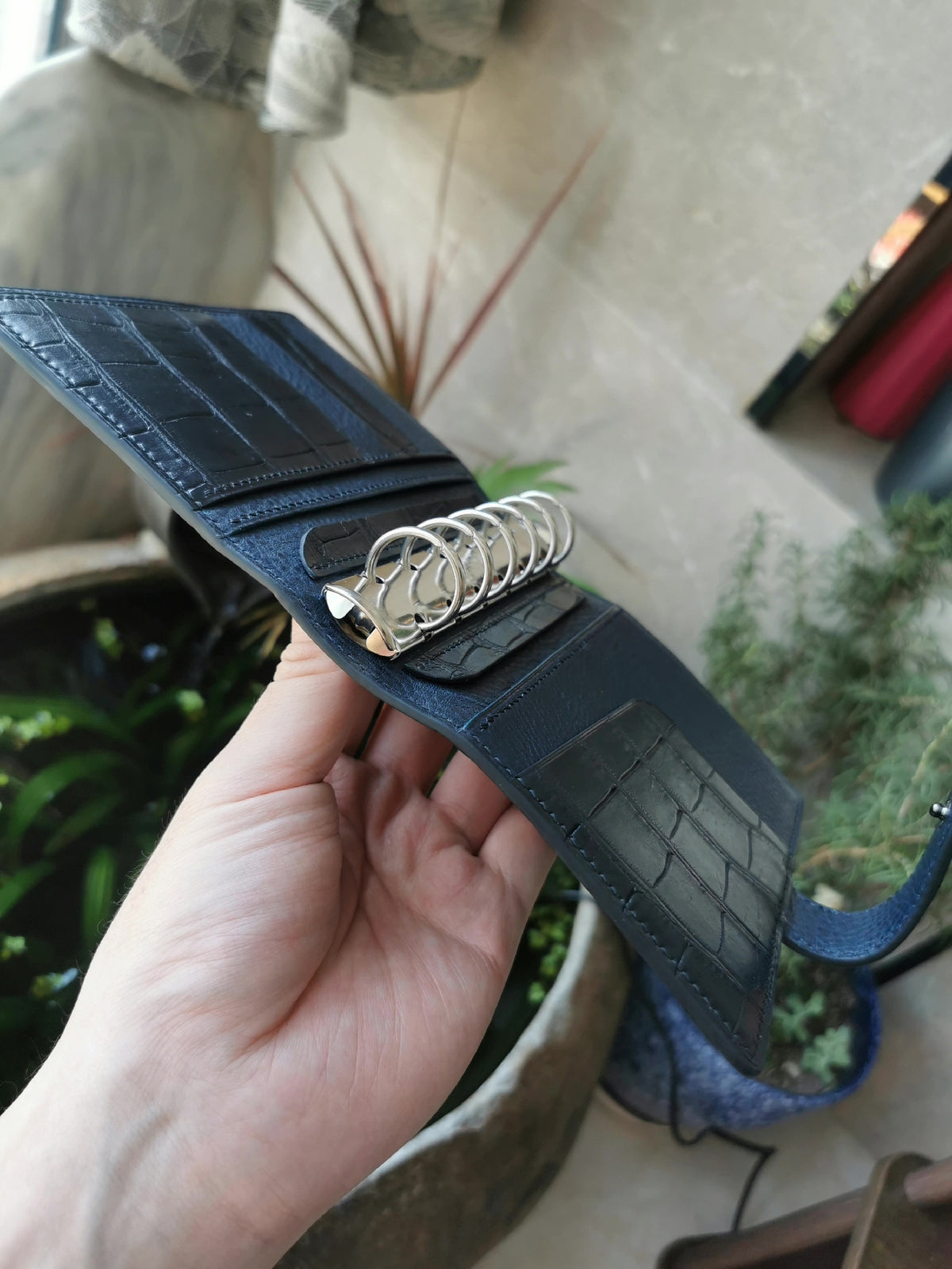 Organiseur A7 cuir de poisson bleu denim