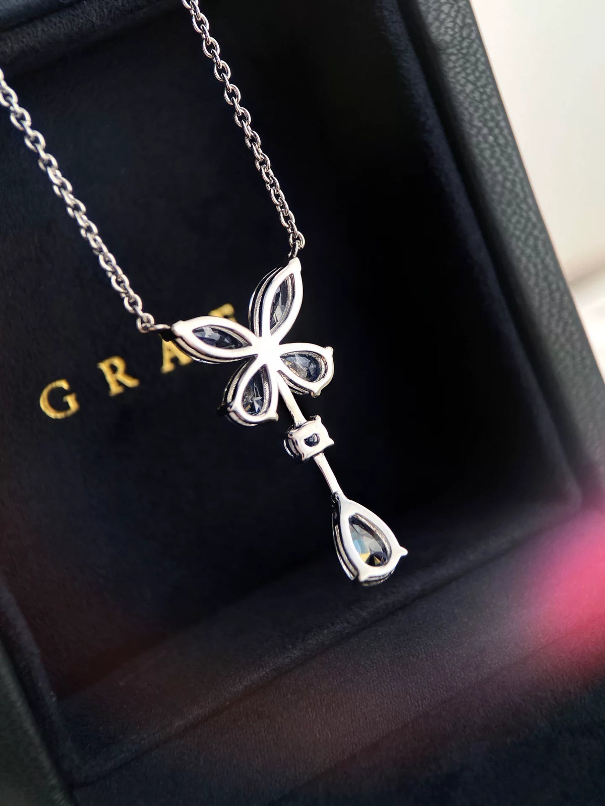 S925 Silver Butterfly Marquise Pear Drop Necklace