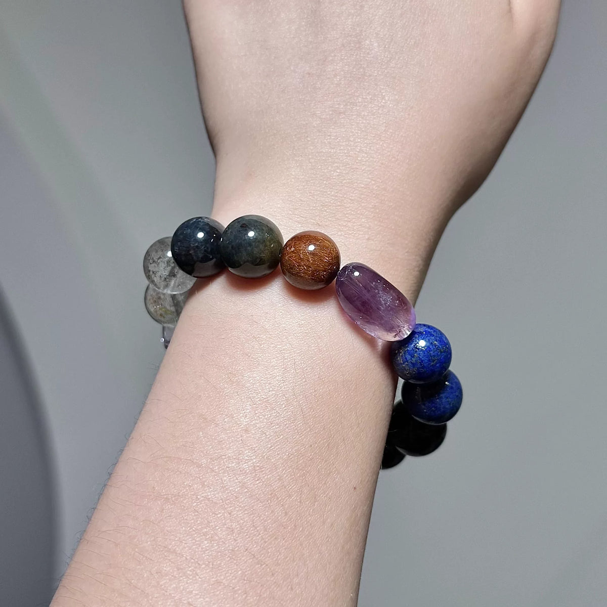 Handmade Gemstone Bead Bracelet 12mm Round Beads