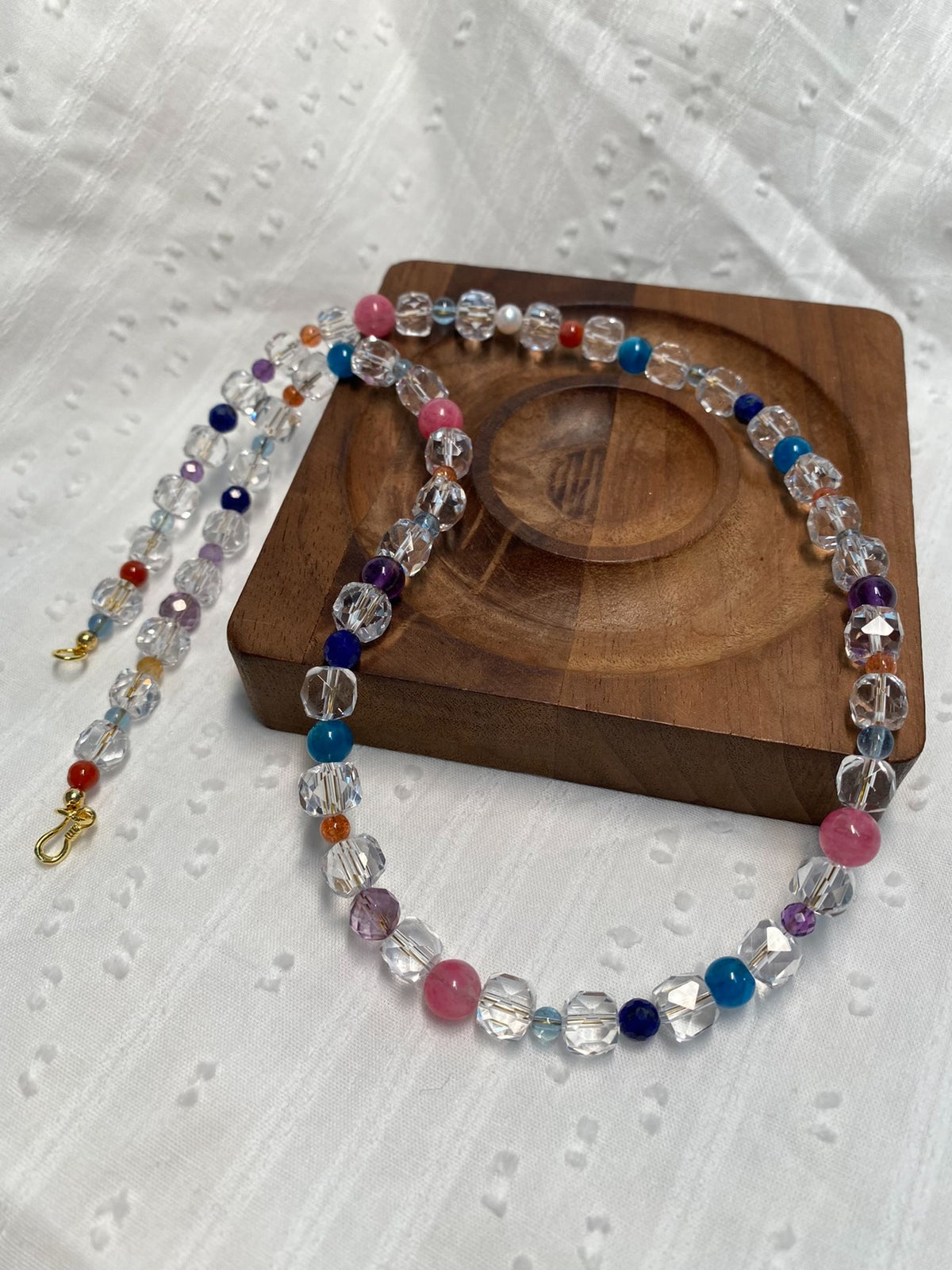 Multi Gemstone White Crystal Beaded Necklace