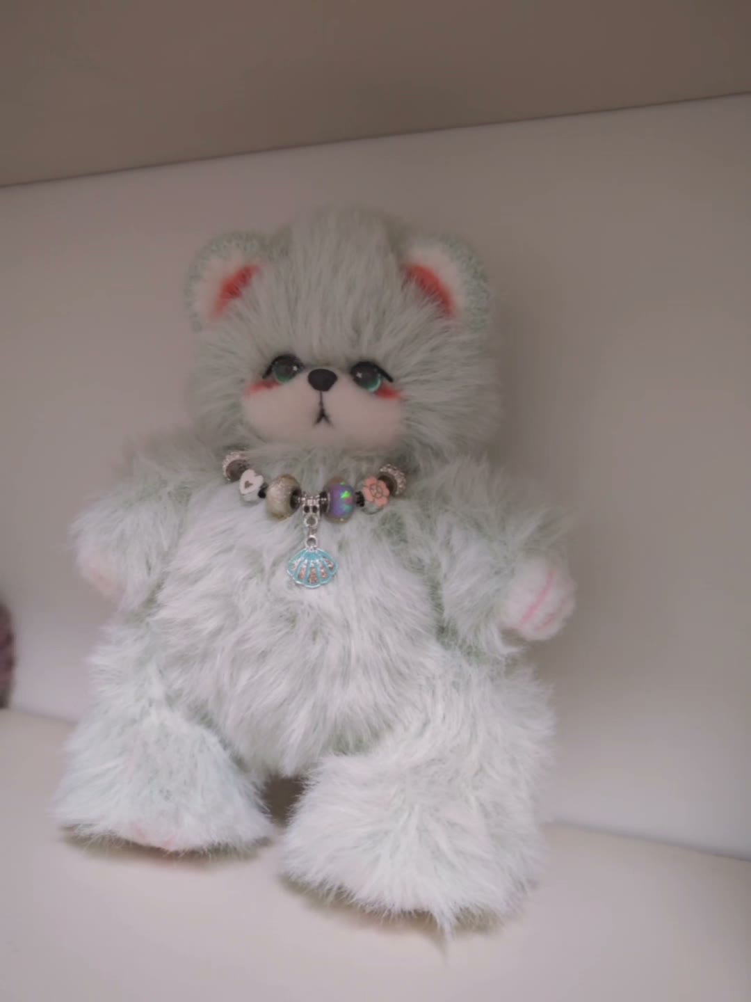 Handcrafted Plush Bear with Beaded Necklace