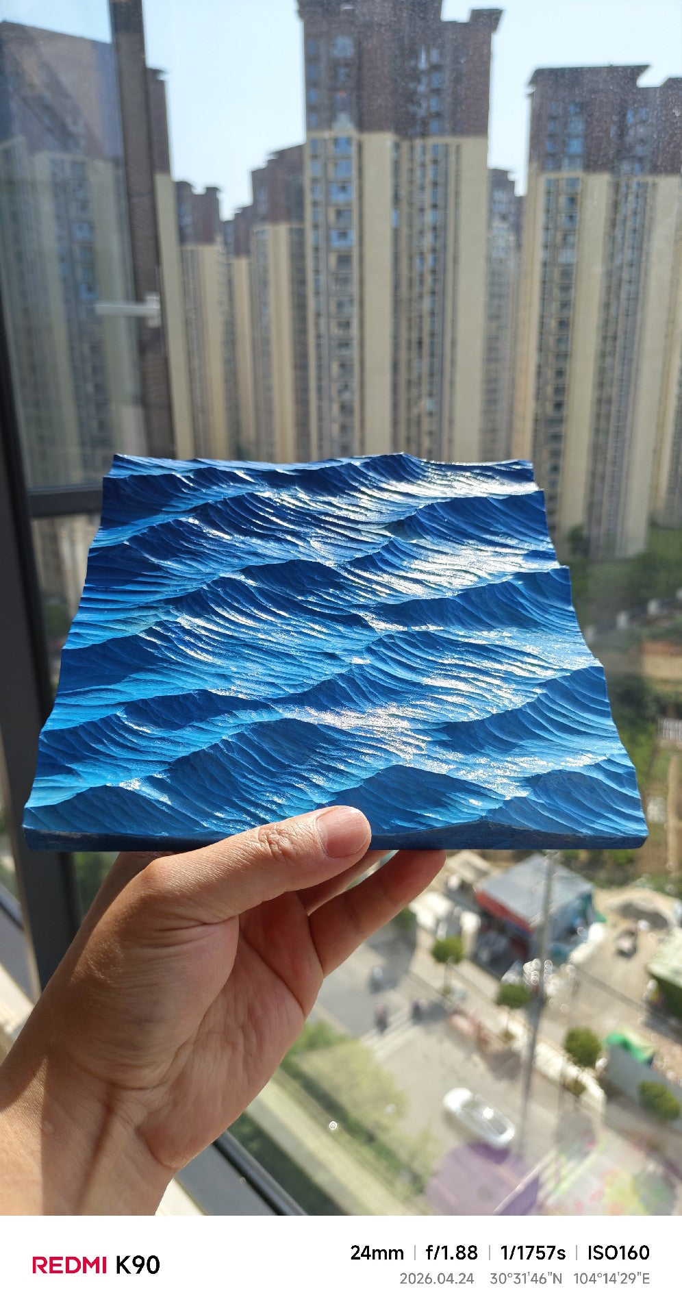 Handcrafted Basswood Wave Carving 20cm