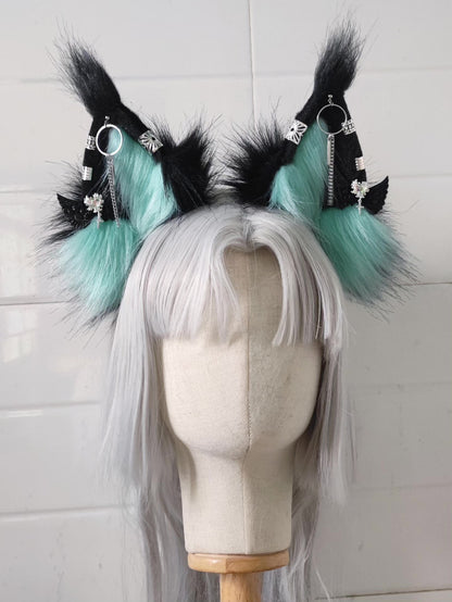 Lynx Ears Headband with Turquoise Blue Inner Sections and Silver Jewelry