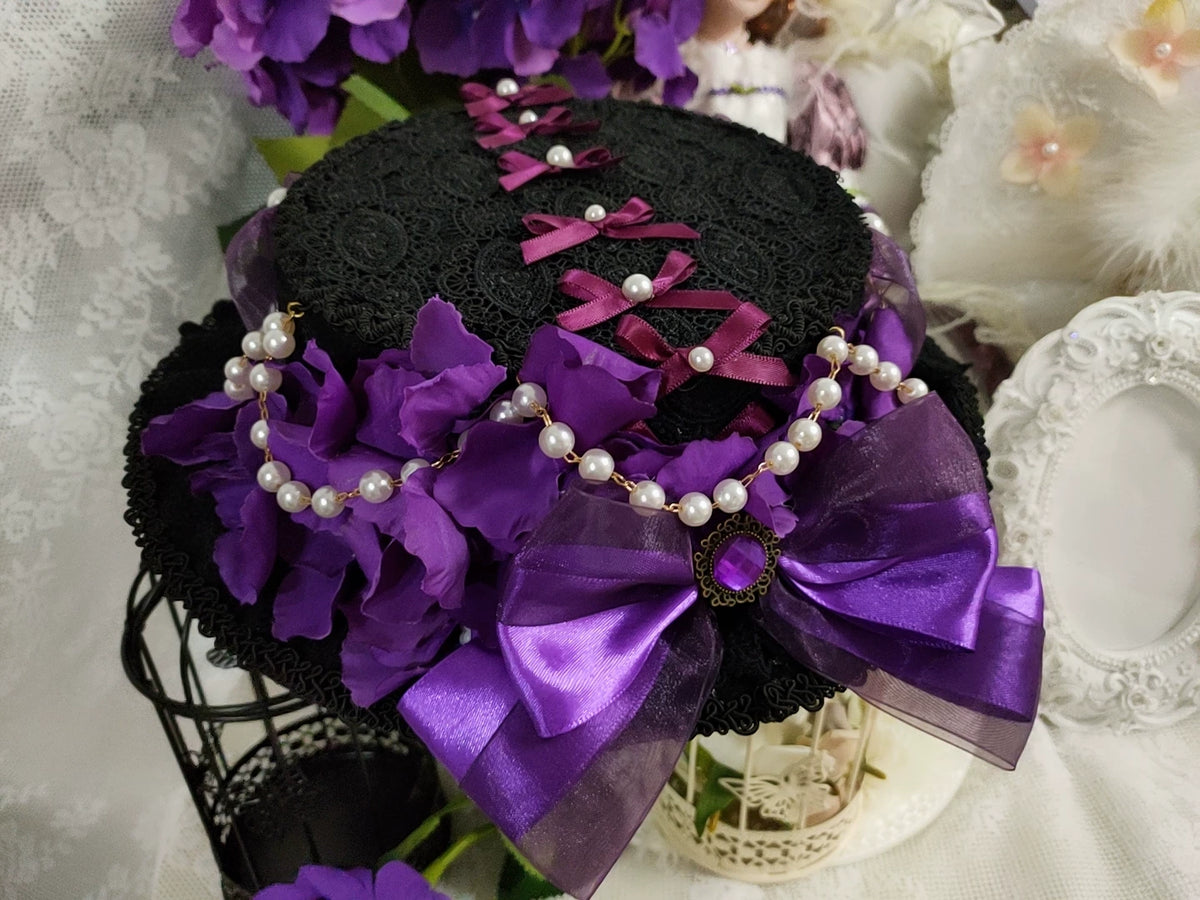 Cappello in pizzo Lolita nero e viola