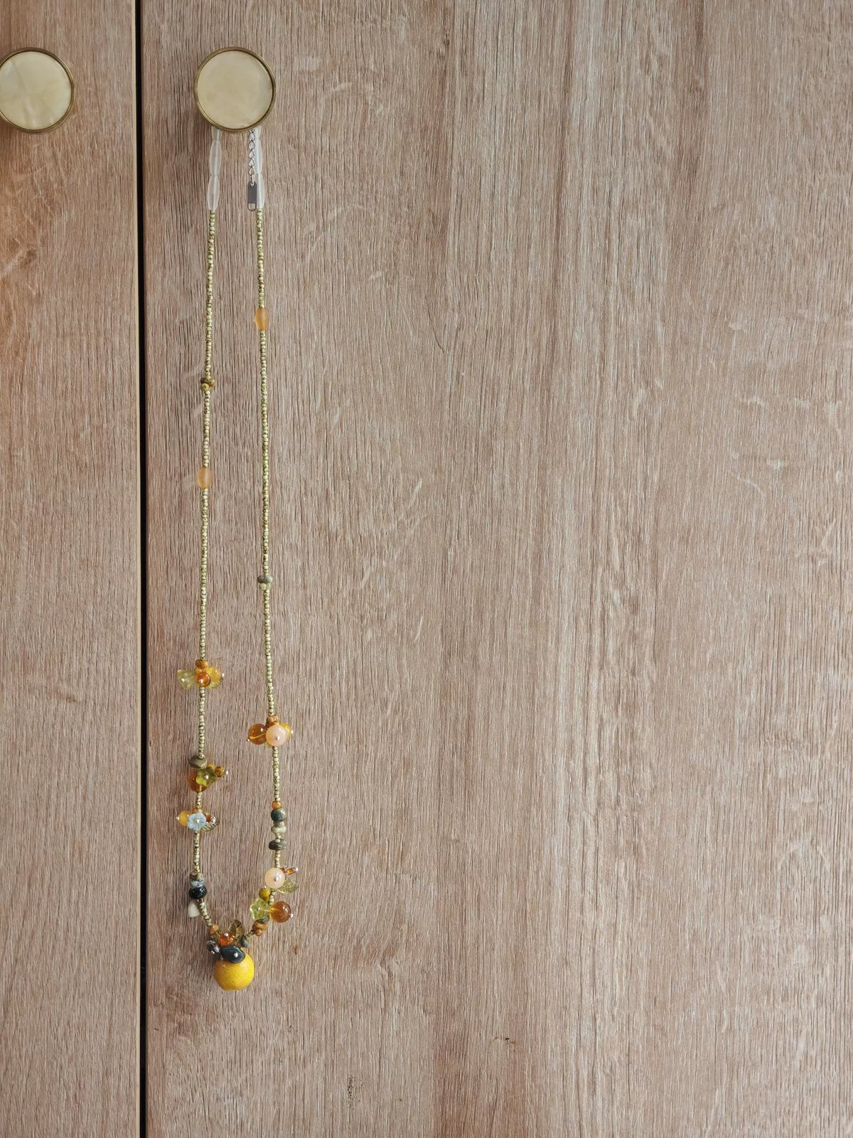 Handmade Beaded Necklace Golden Pear Pendant