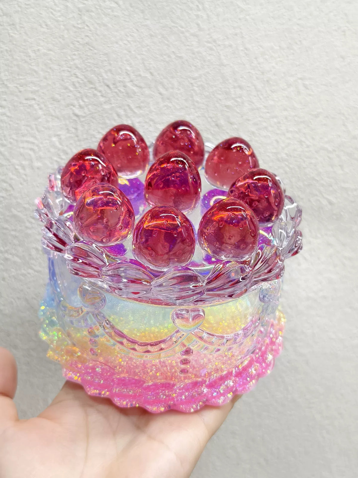 Resin Strawberry Cake Storage Box