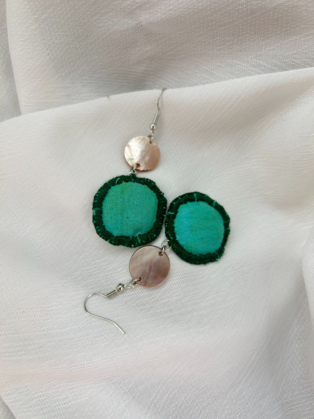 Green Tassel Handmade Fabric Earrings