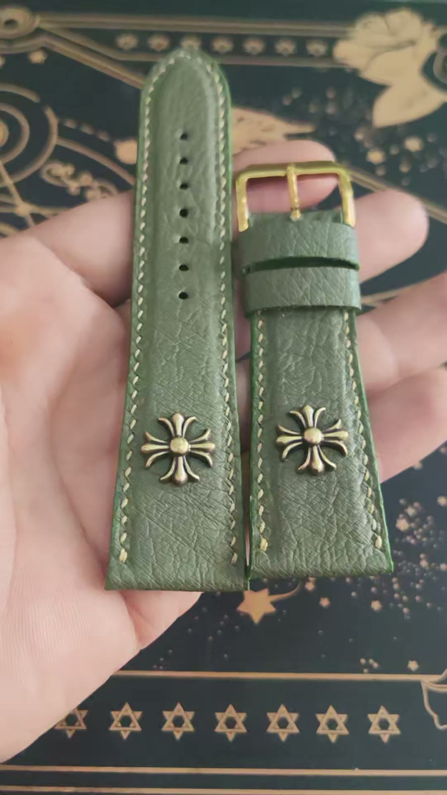 Vintage Green Ostrich Leather Watch Strap 24mm