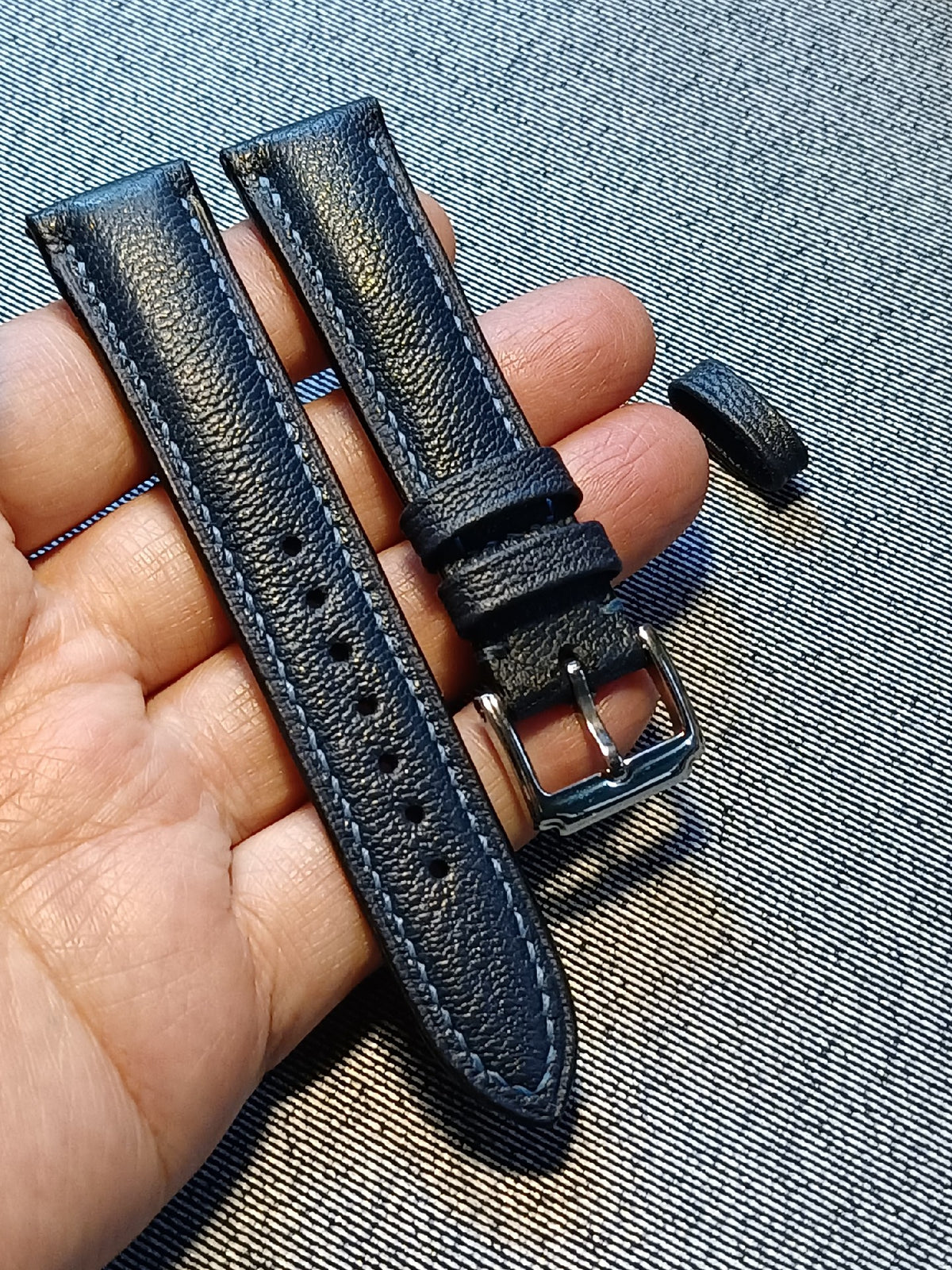 Handcrafted Dark Blue Sheepskin Watch Strap