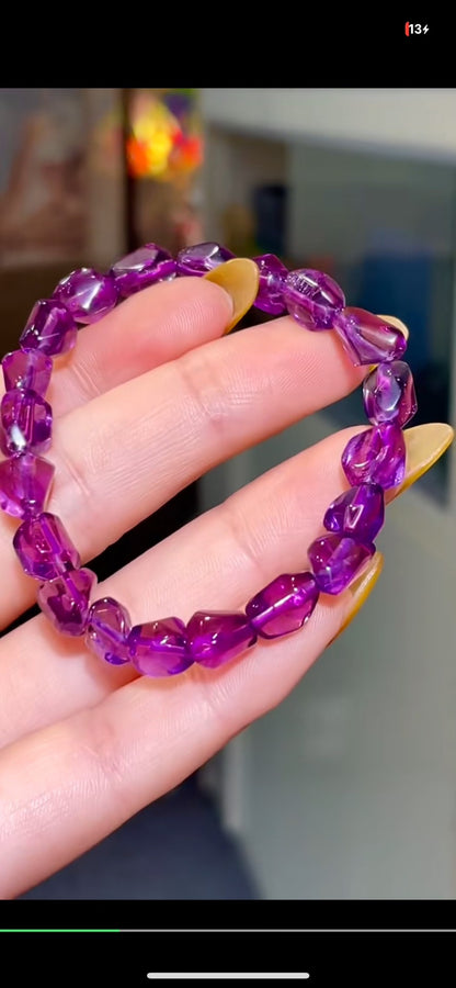 Faceted Irregular Purple Amethyst Bracelet 9x7mm