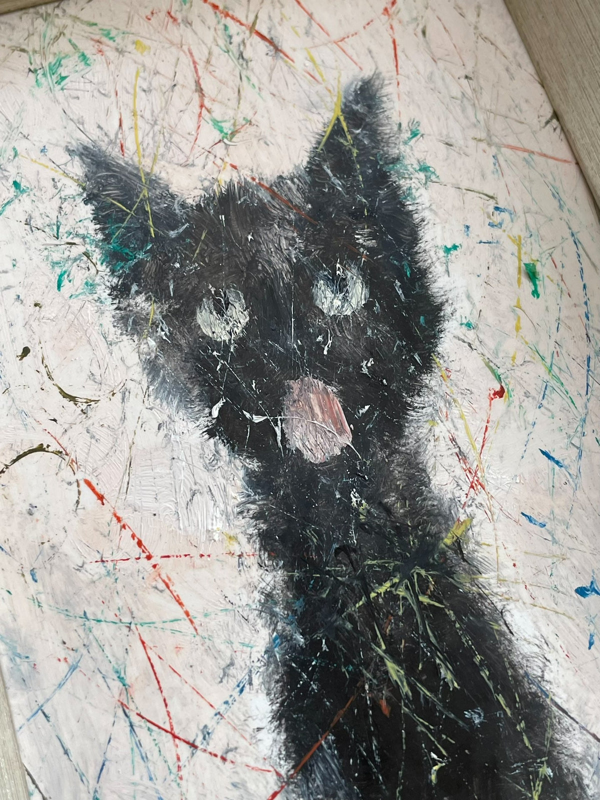Handgemaltes Ölgemälde Schwarze Katze Kunstwerk