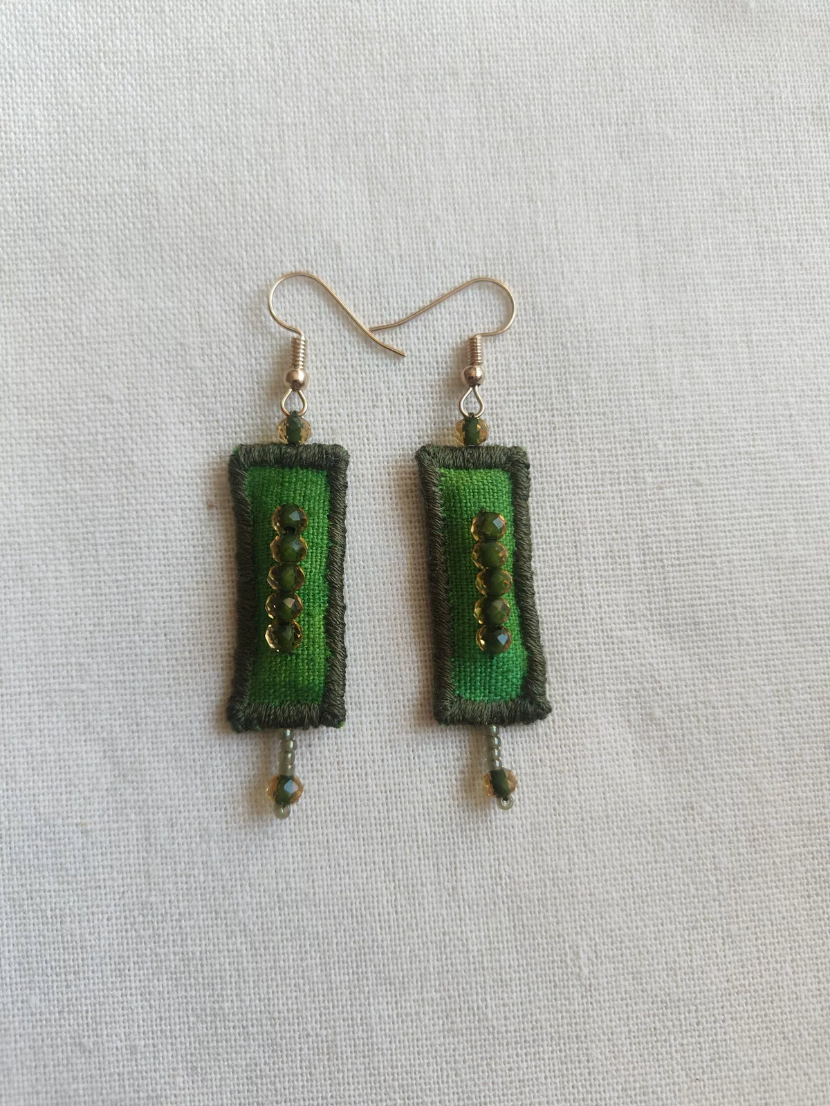 Handmade Green Fabric Dangle Earrings