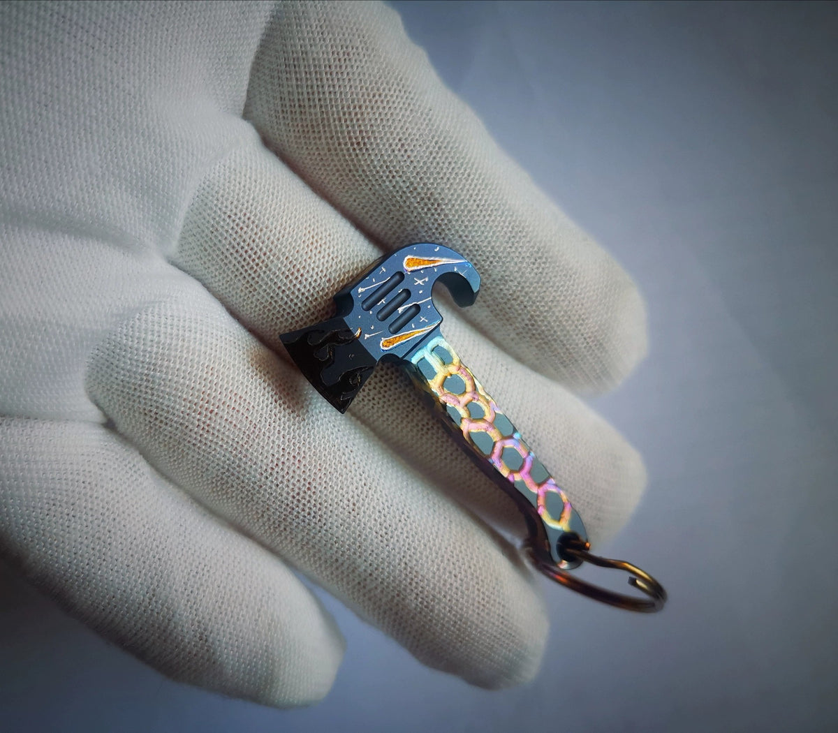 Titanium Alloy Rainbow Axe Bottle Opener Keychain
