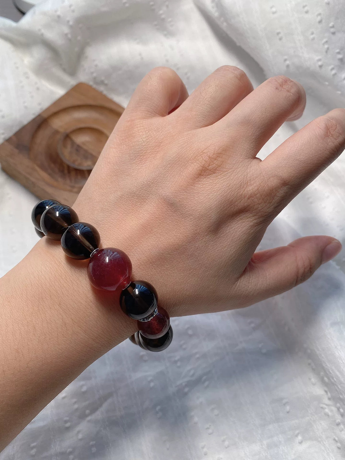 Bracelet de perles quartz fumé et quartz fraise
