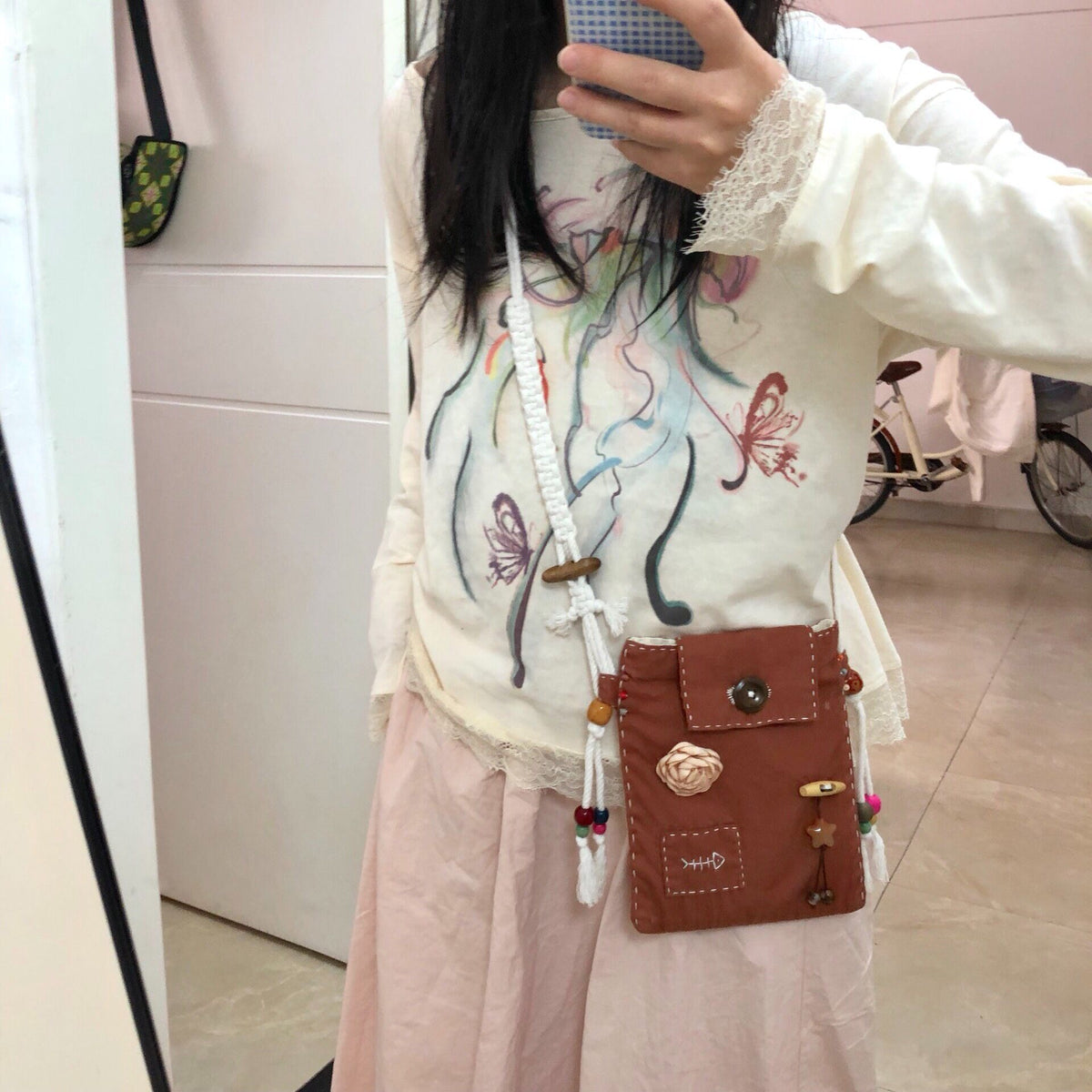 Handmade crossbody phone bag with braided strap