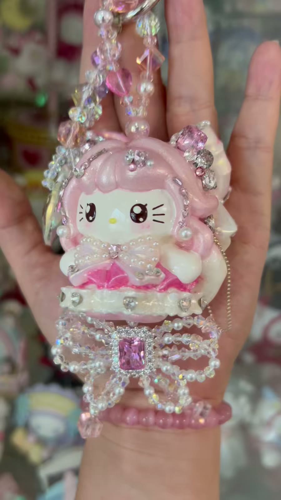 Hello Kitty Pink Rhinestone Charm Keyring