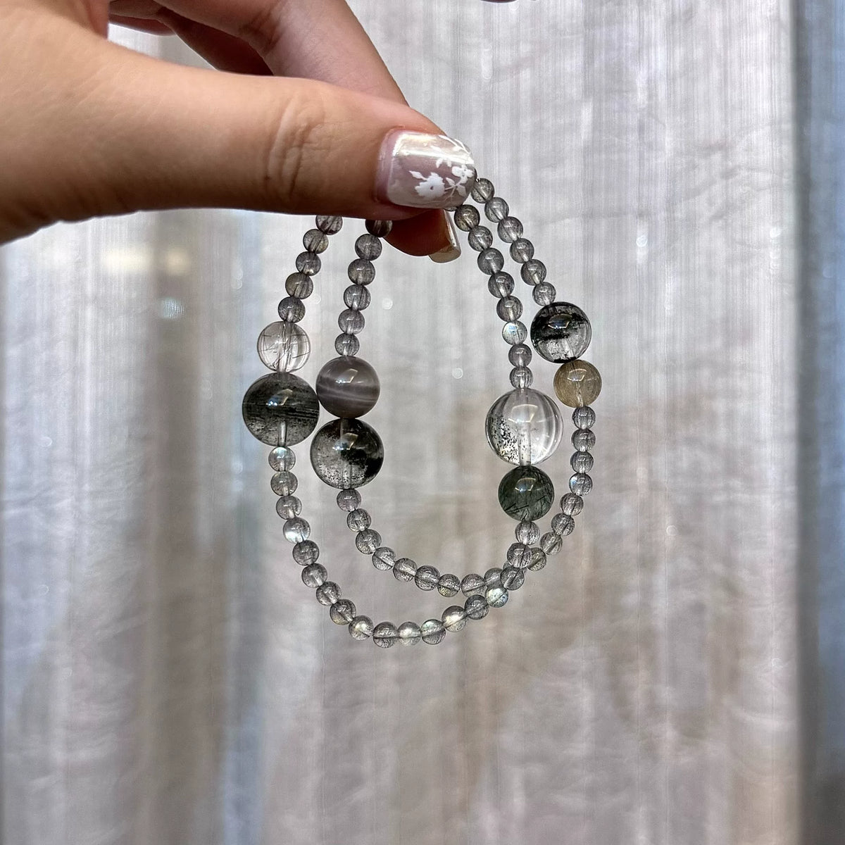 Double Wrap Crystal Bracelet Moonstone Phantom Quartz