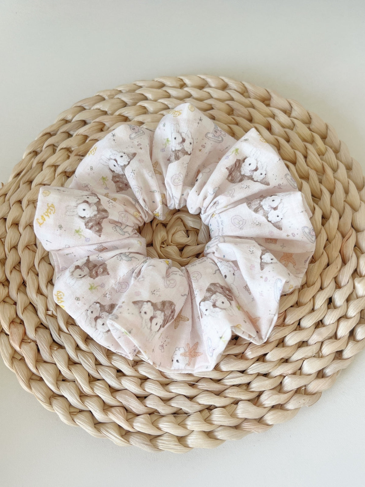 Pink Rabbit Print Fabric Hair Scrunchie