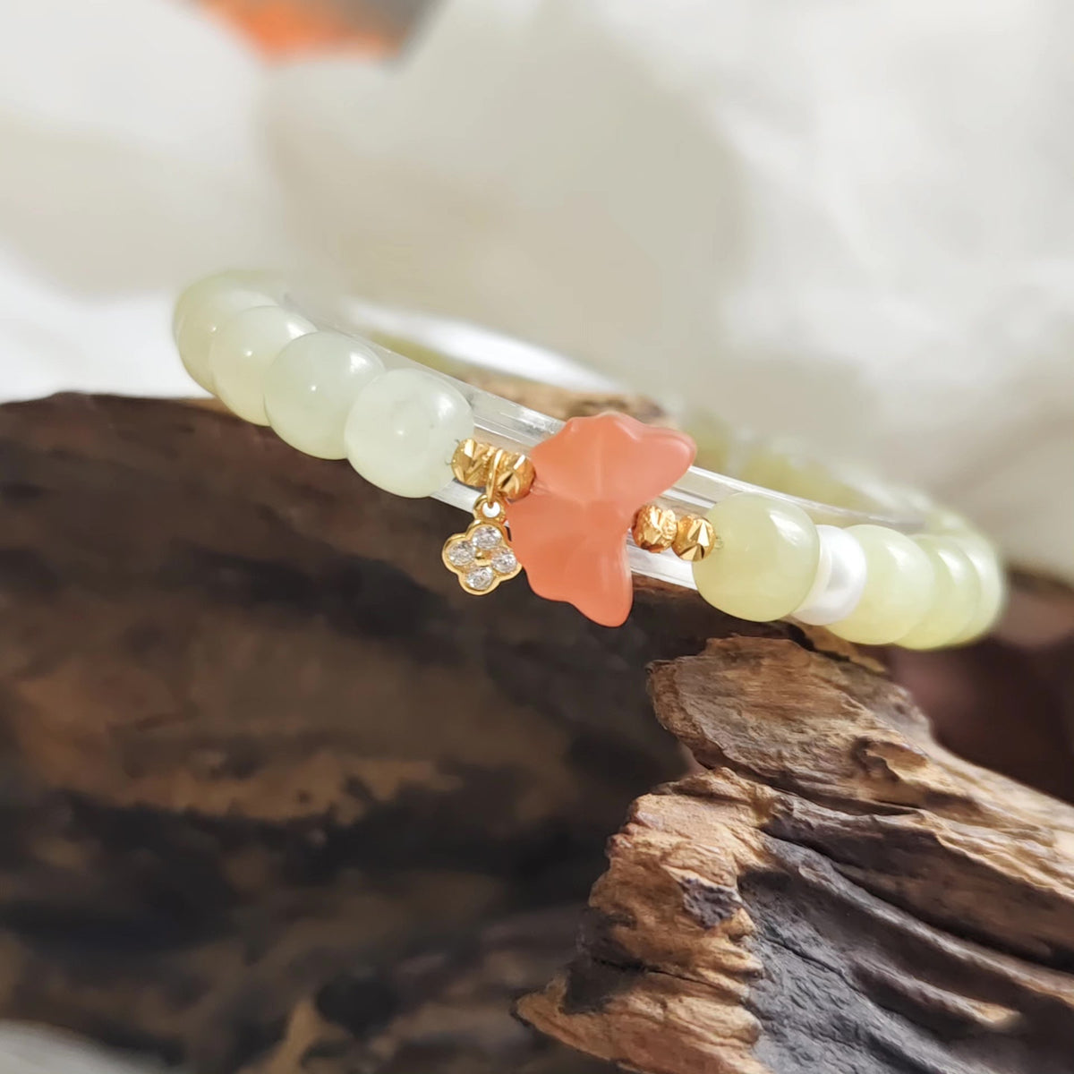 Hetian Jade Yellow Mouth Bead Bracelet with Bow
