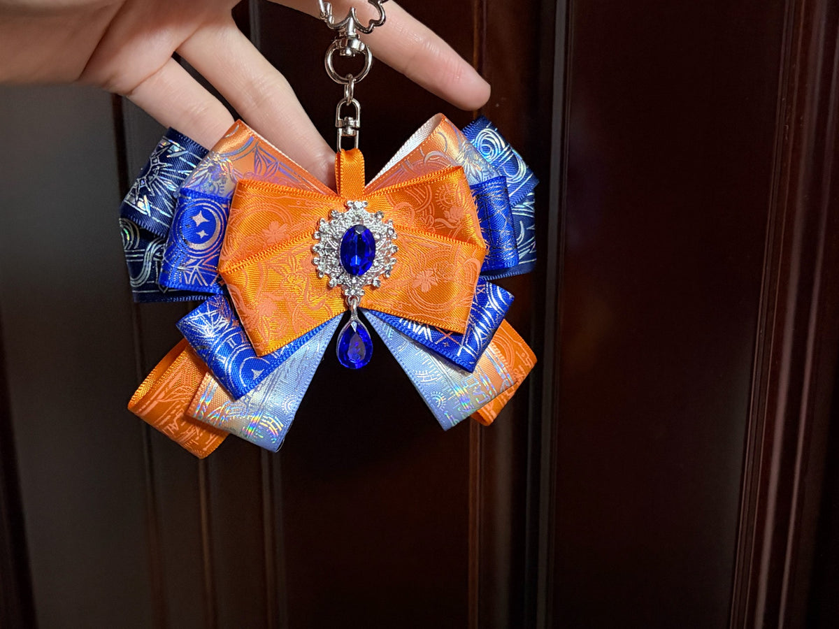 Bow Ribbon Keychain with Blue Gemstone