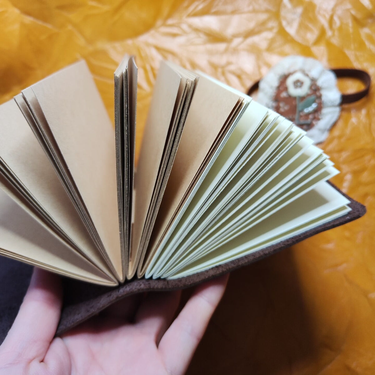 Cowhide Leather Journal with Floral Fabric Cover