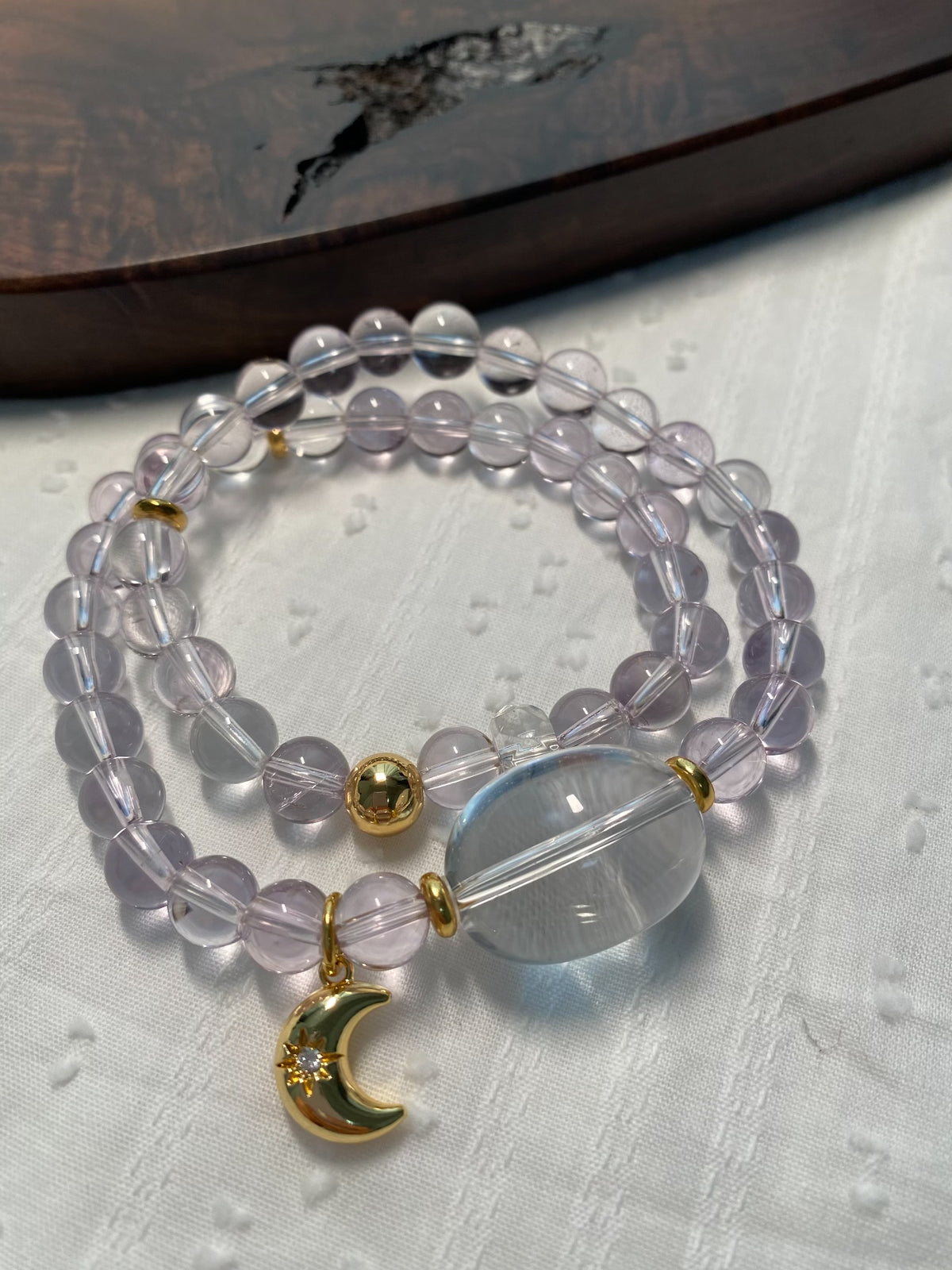 Amethyst Clear Quartz Double Loop Beaded Bracelet