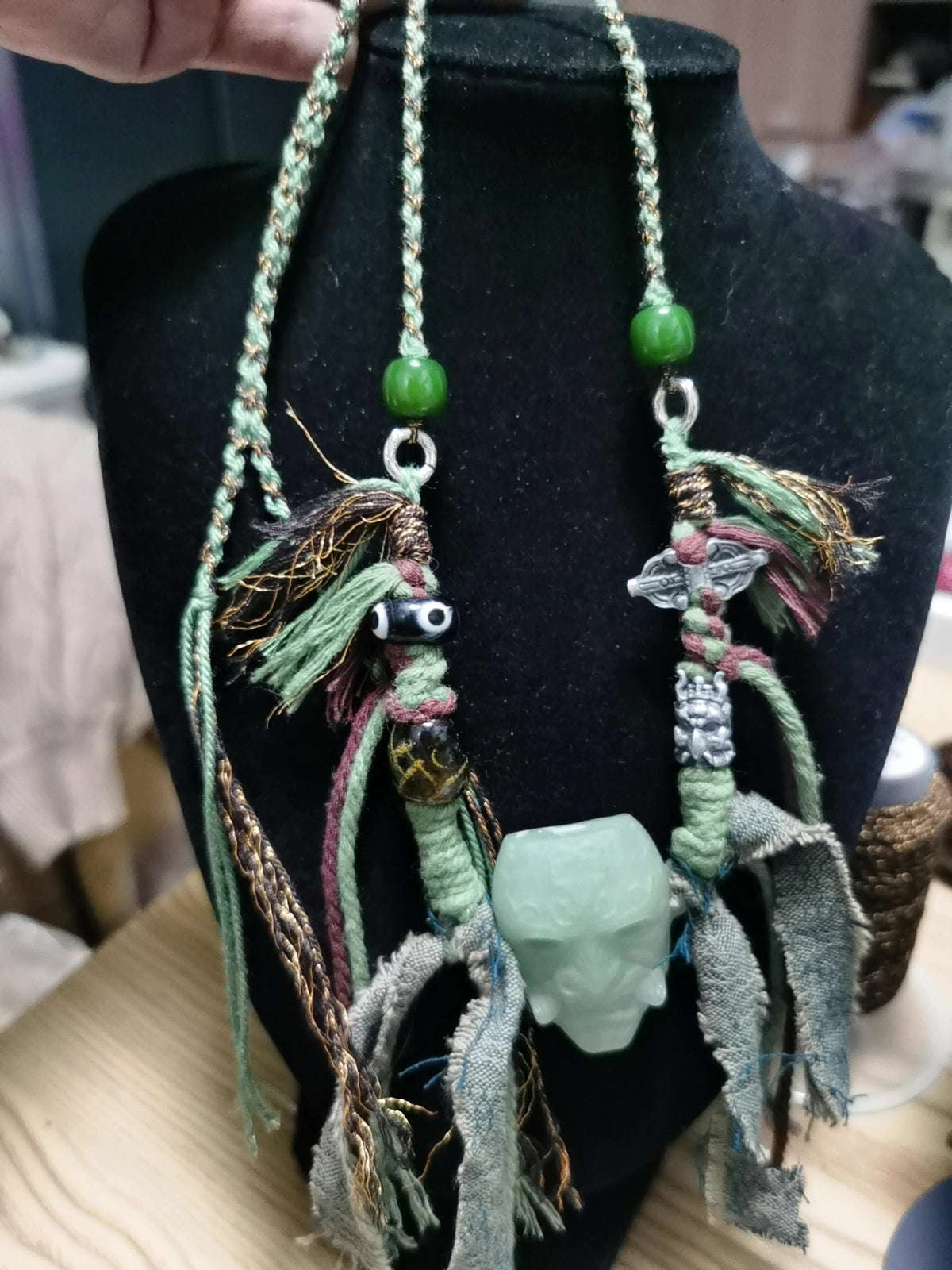 Handcrafted Aventurine Jade Mask Necklace