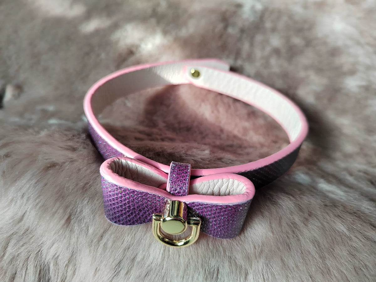 Iridescent Purple Snakeskin Pet Collar with Bow