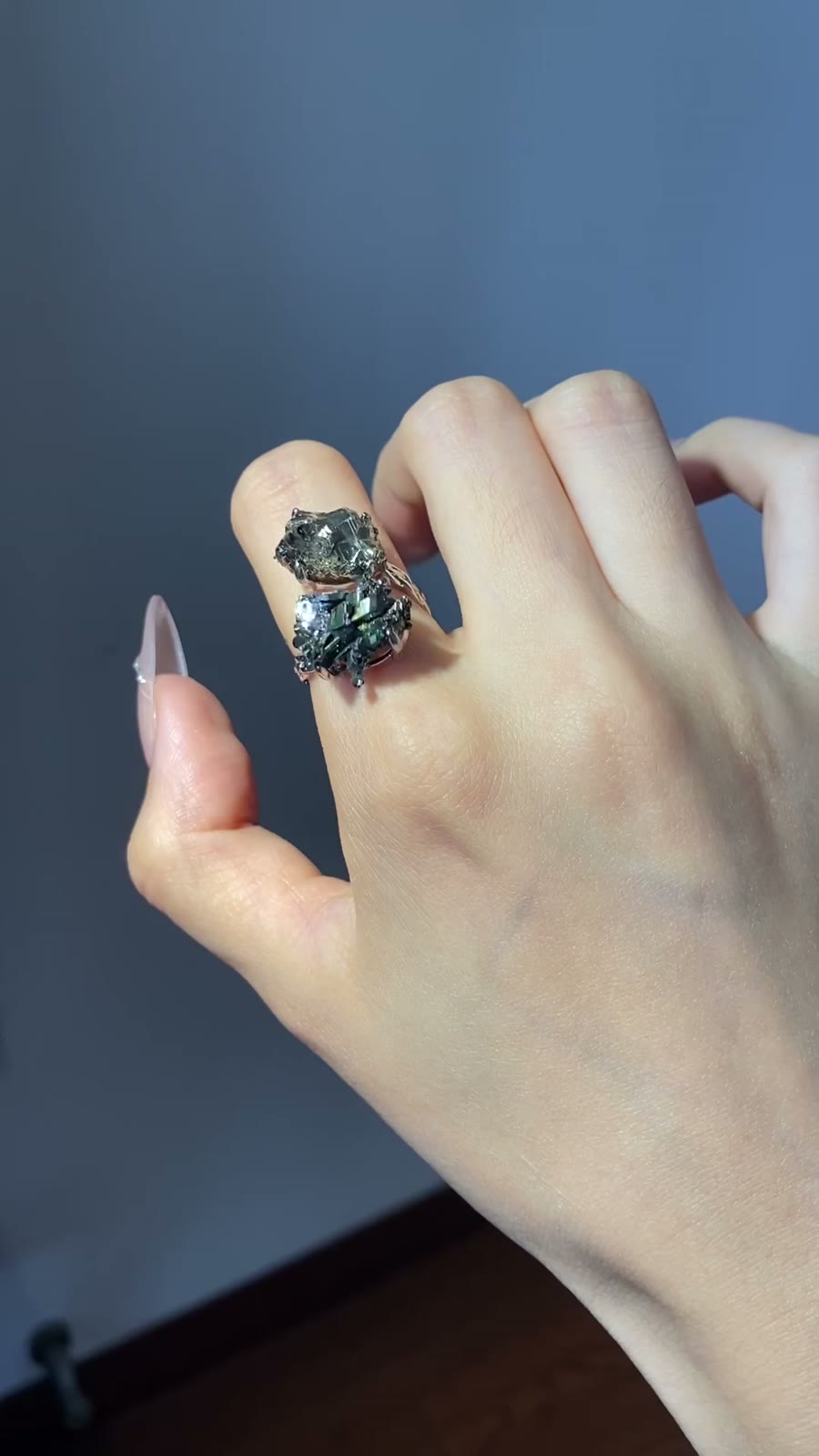 Natural Pyrite Twin Flower Adjustable Ring