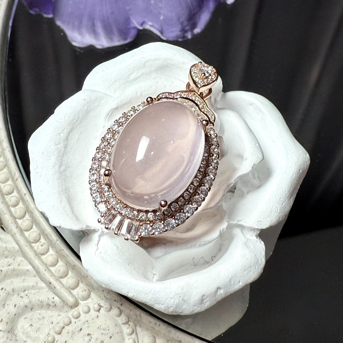 Pendentif quartz rose cabochon argent plaqué or rose