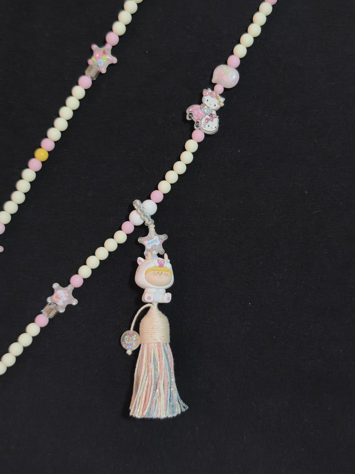 Beaded Crossbody Phone Strap with Character Pendant