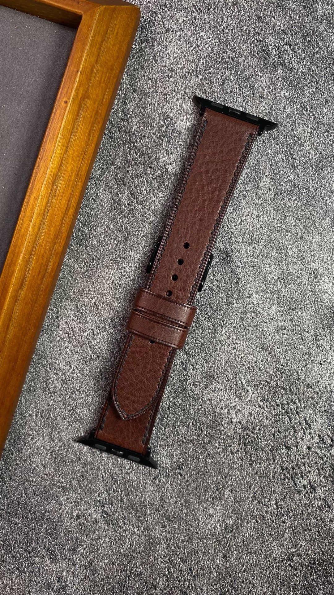 Custom Pebbled Leather Watch Strap Deep Brown