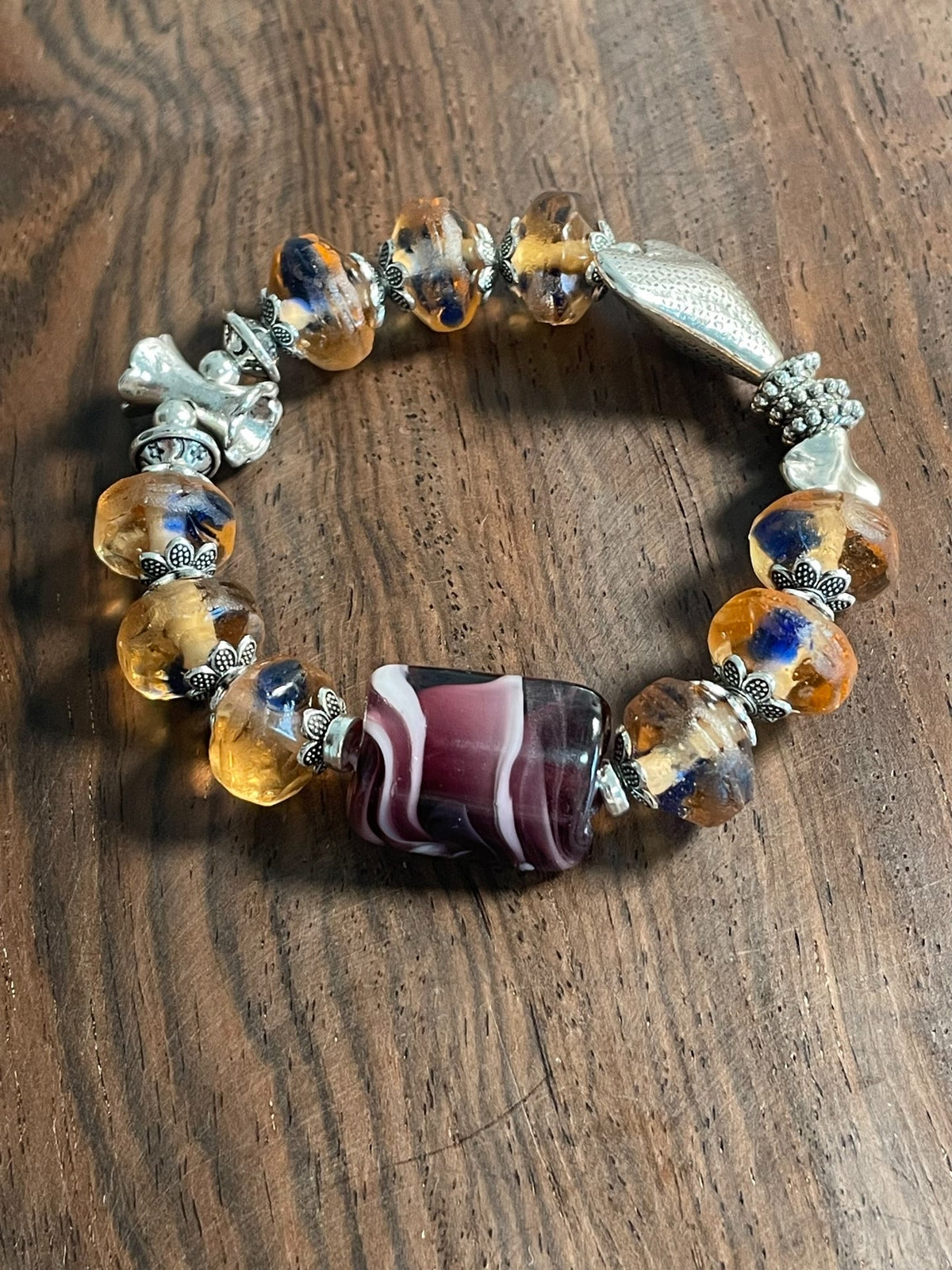 Amber Glass Beaded Charm Bracelet
