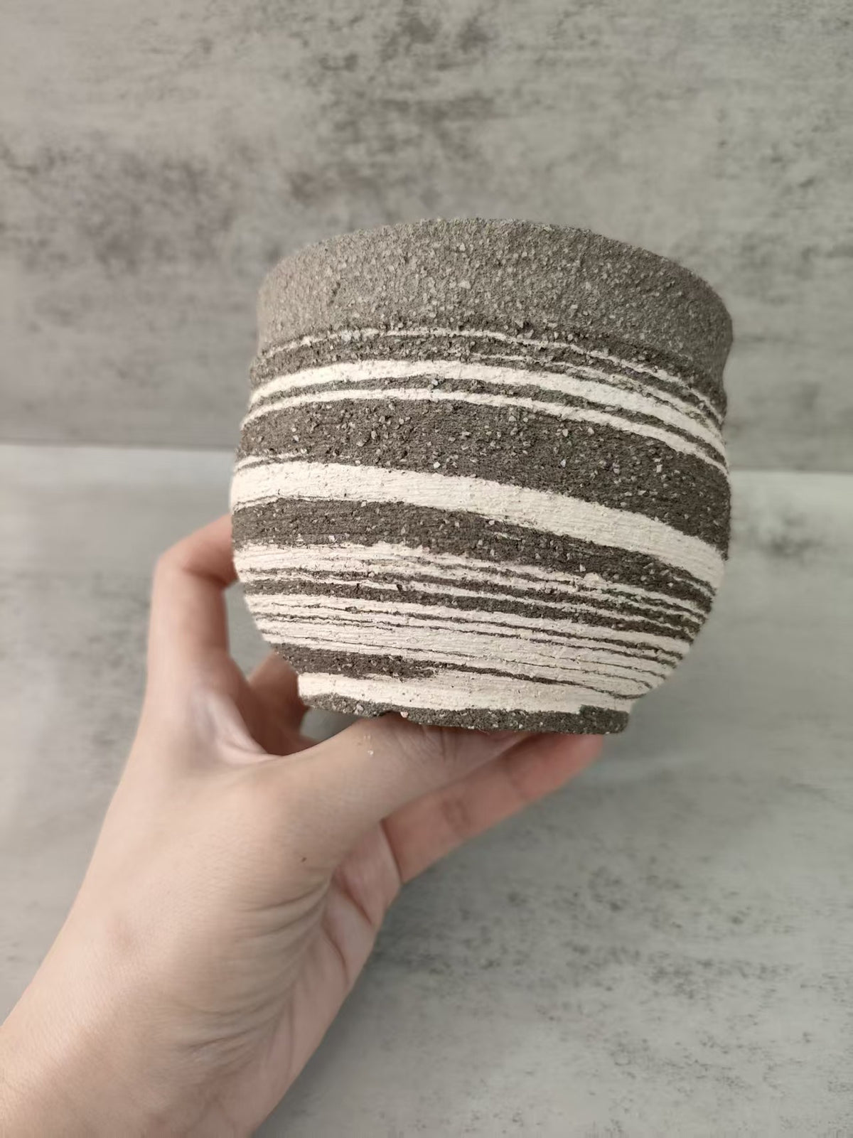 Handmade Ceramic Planter with Striped Texture