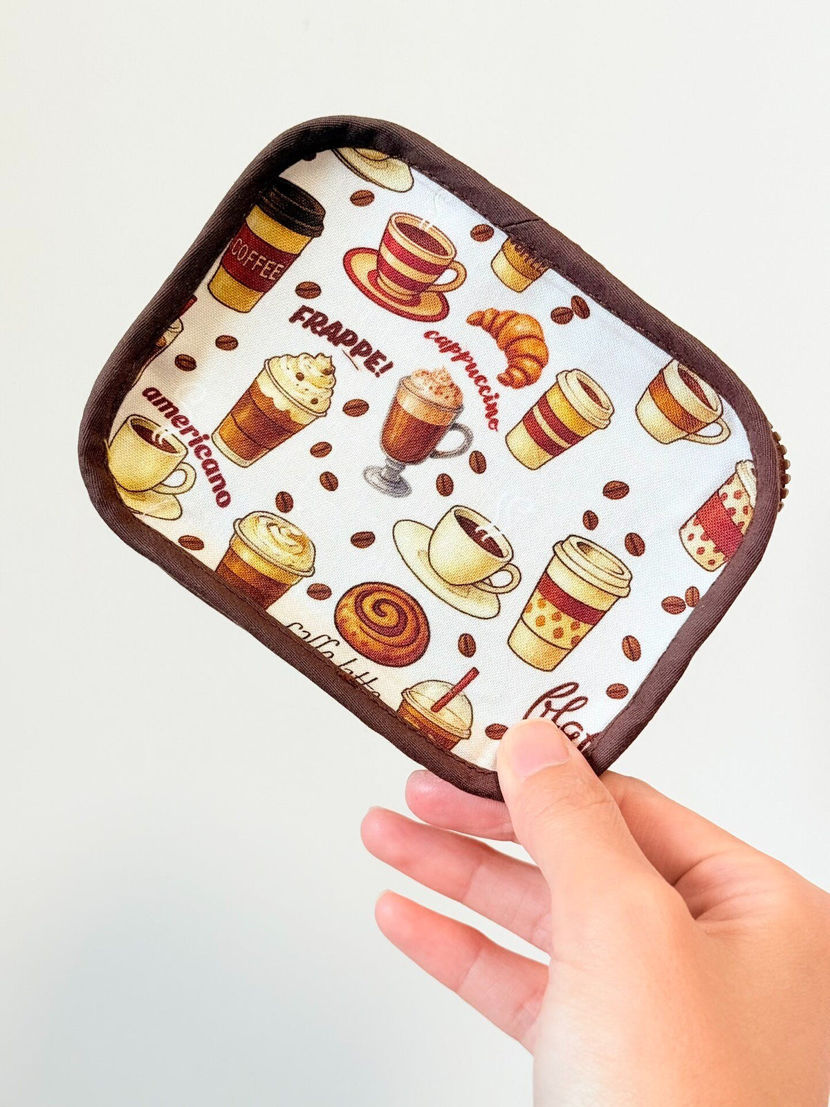 Canvas Zippered Pouch with Coffee Print