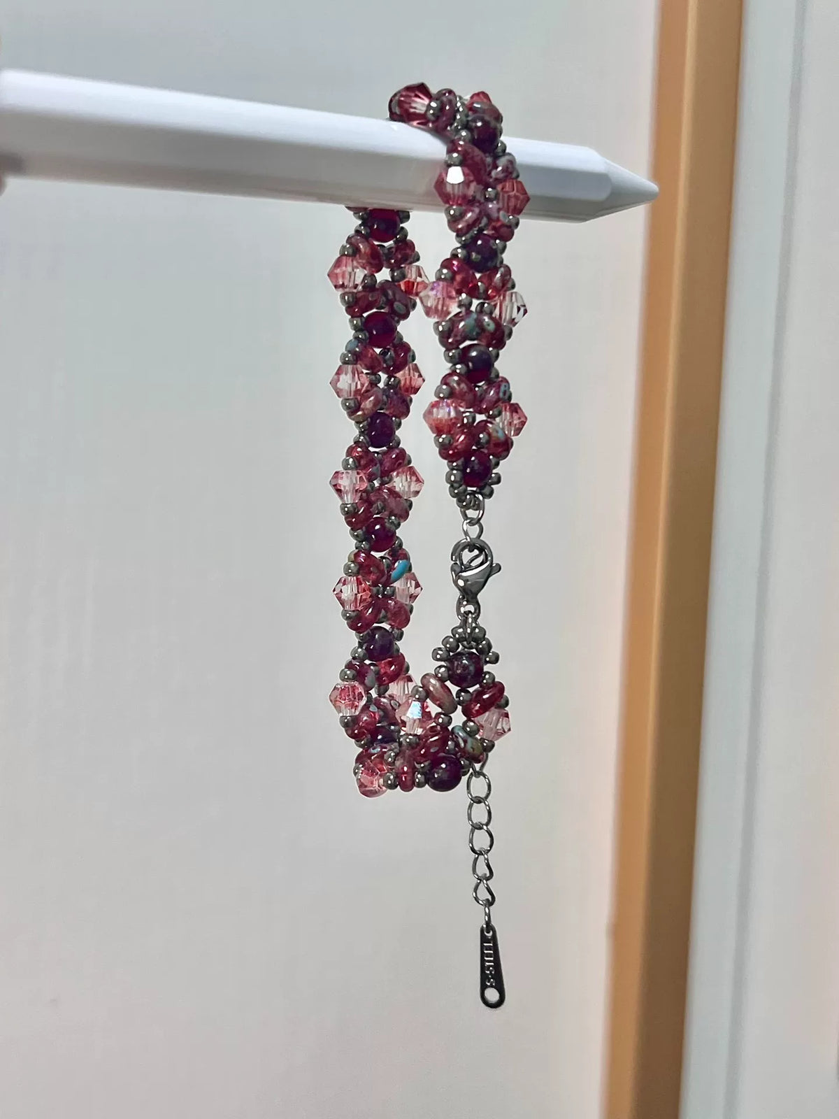 Gothic Red Beaded Bracelet Crystal Cluster